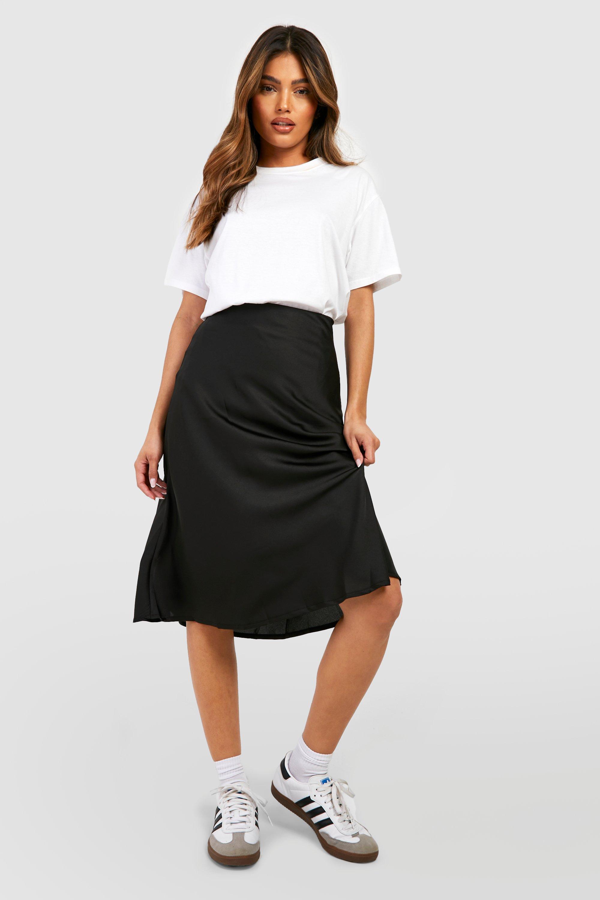 Boohoo Schuine Satijnen Midaxi Slip Rok, Black