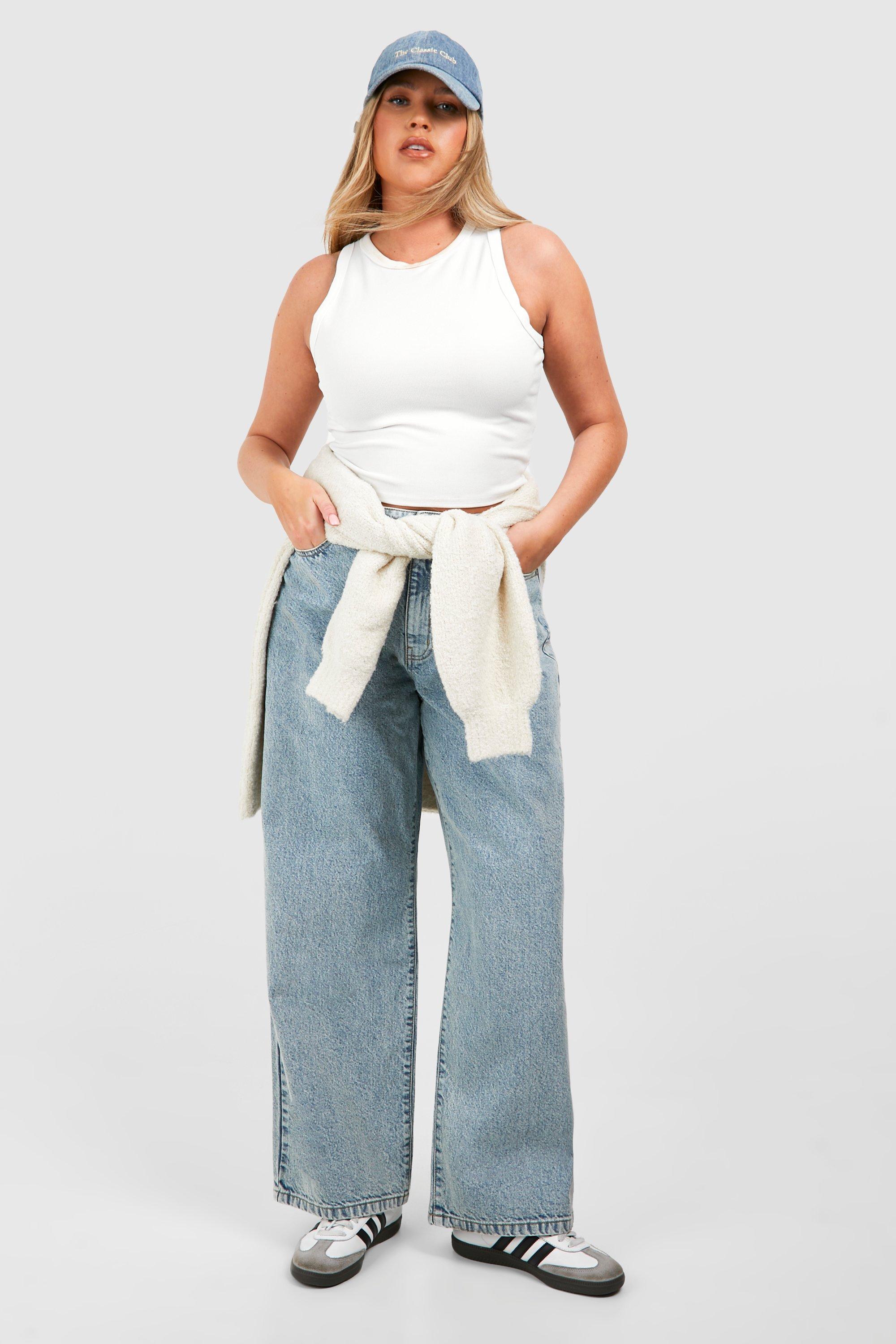 Boohoo Plus Basic Boyfriend Jeans, Light Blue