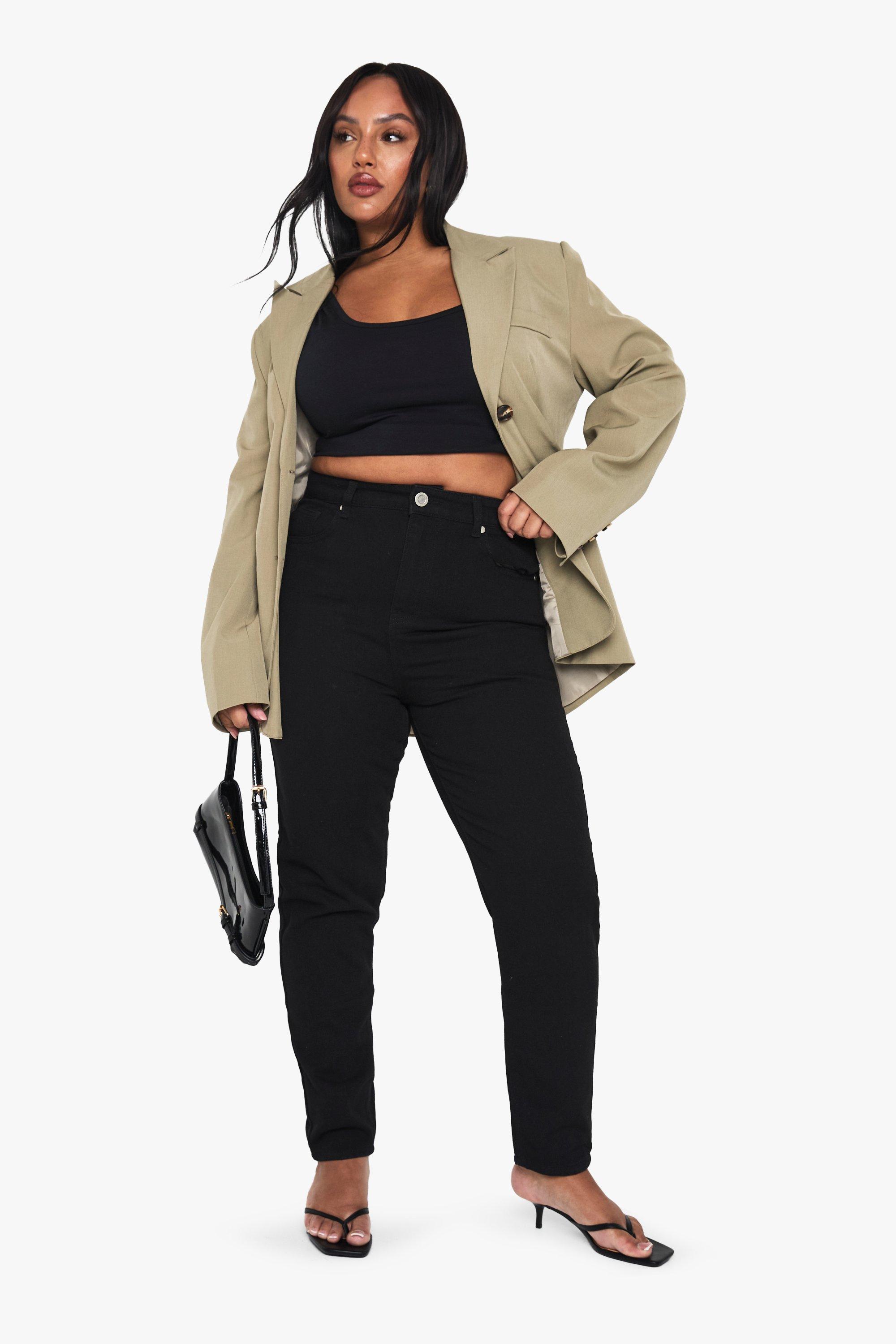 Boohoo Plus Mom Jeans Met Hoge Taille, Black