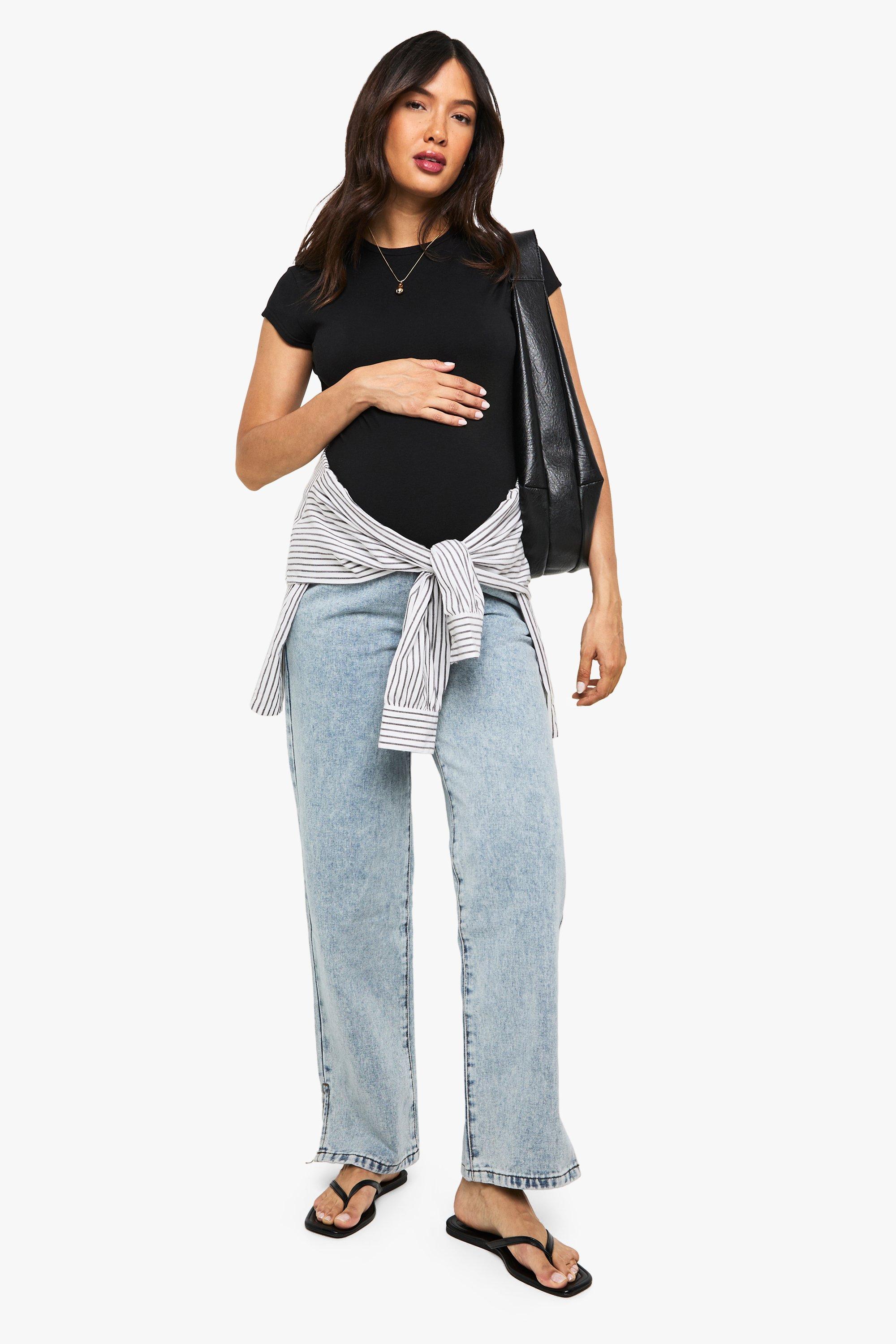 Boohoo Zwangerschap Basic Jeans Met Split En Rechte Pijpen, Light Blue