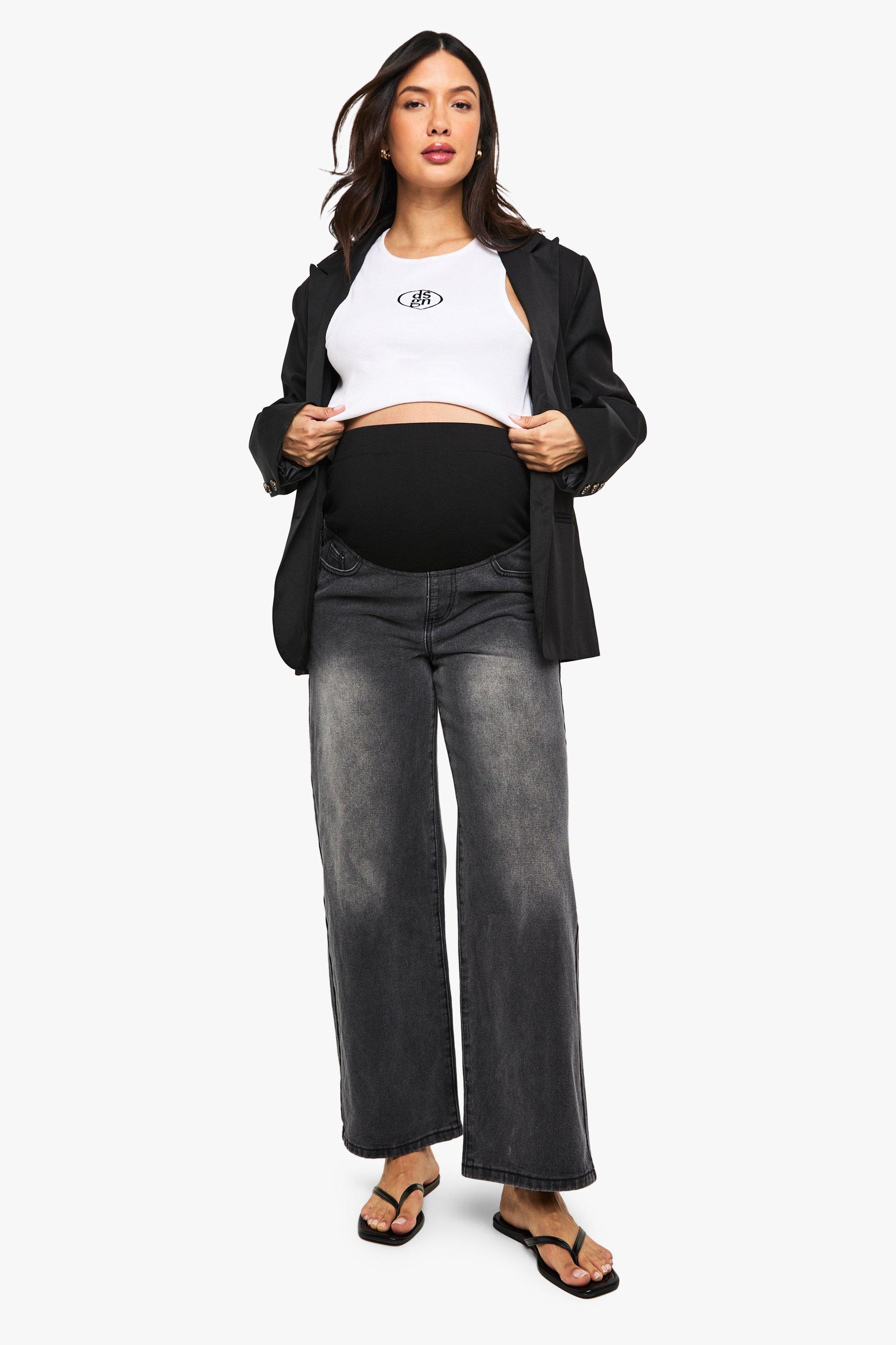 Boohoo Zwangerschap Over The Bump Wide Leg Jeans, Grey