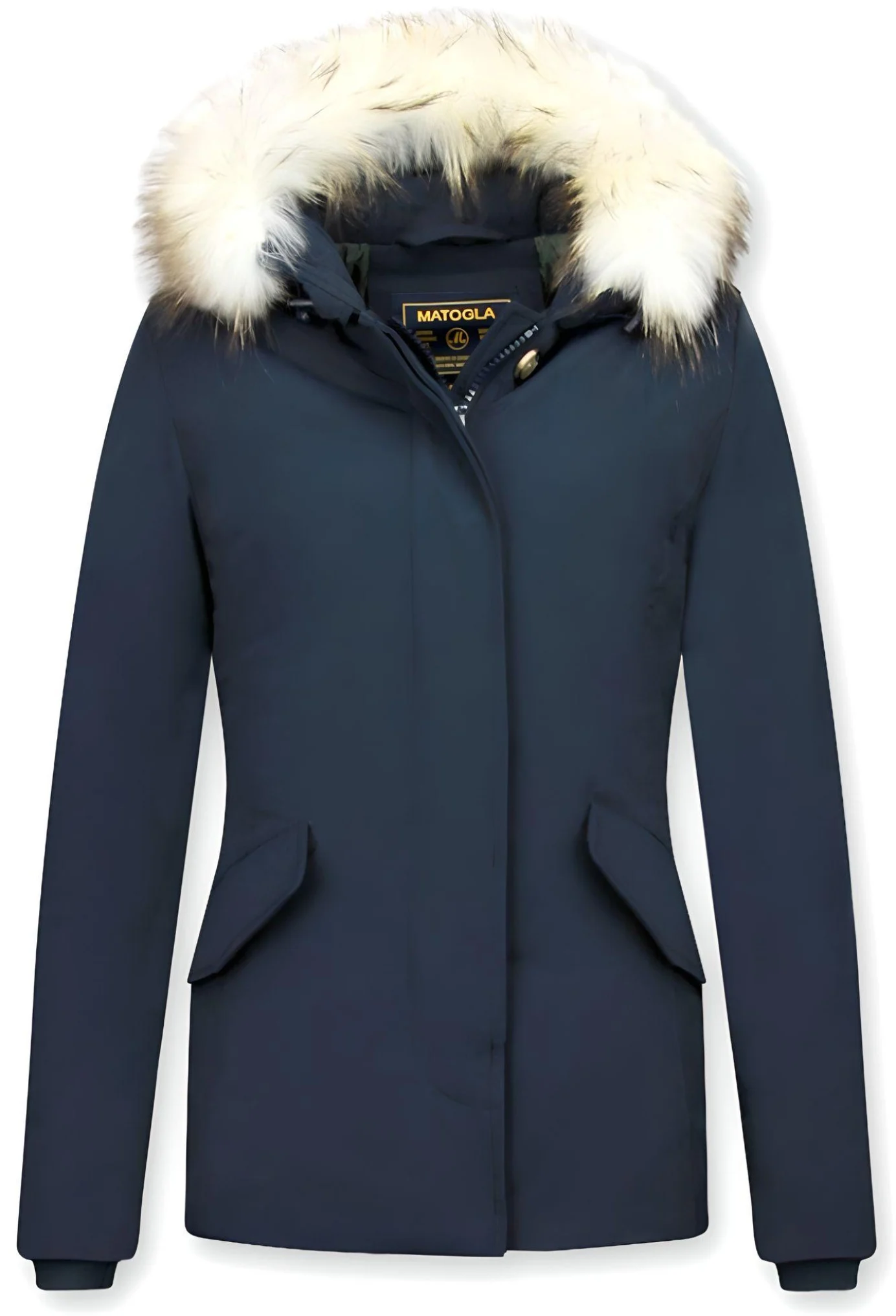 Matogla Korte winterjas met te echte bontkraag blauw