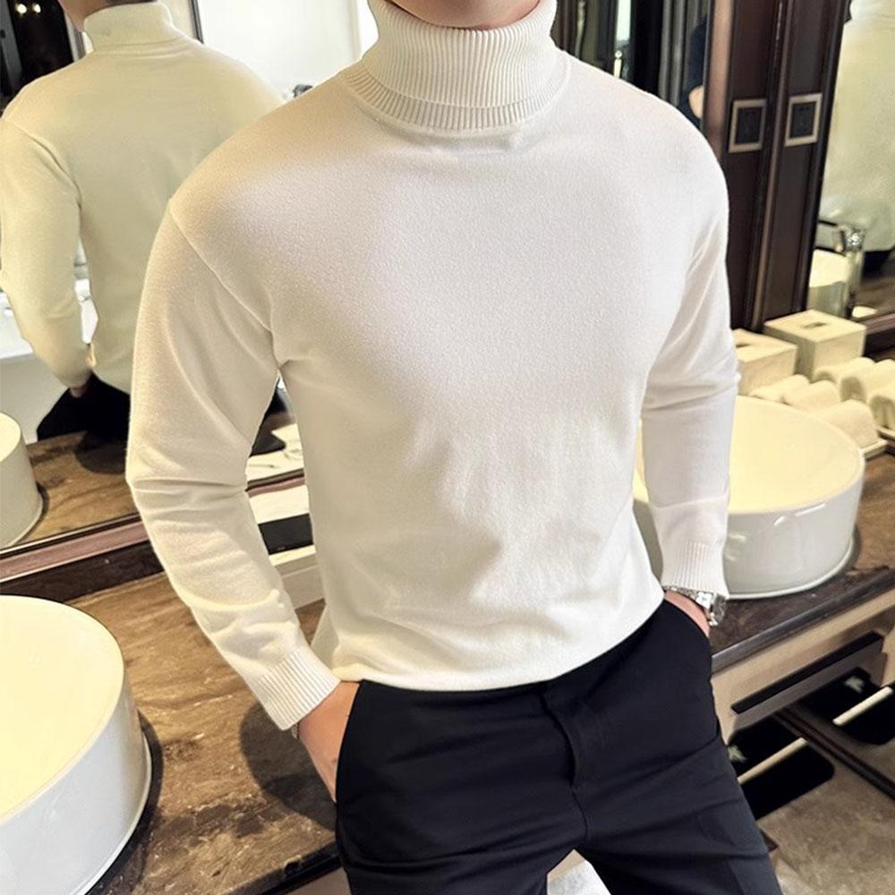 EG76LD Koreaanse Trend Herfst Winter Truien Heren Truien Fleece Voering Turtleneck Gebreide Sweatshirt Warme Onderkant Shirts L beige