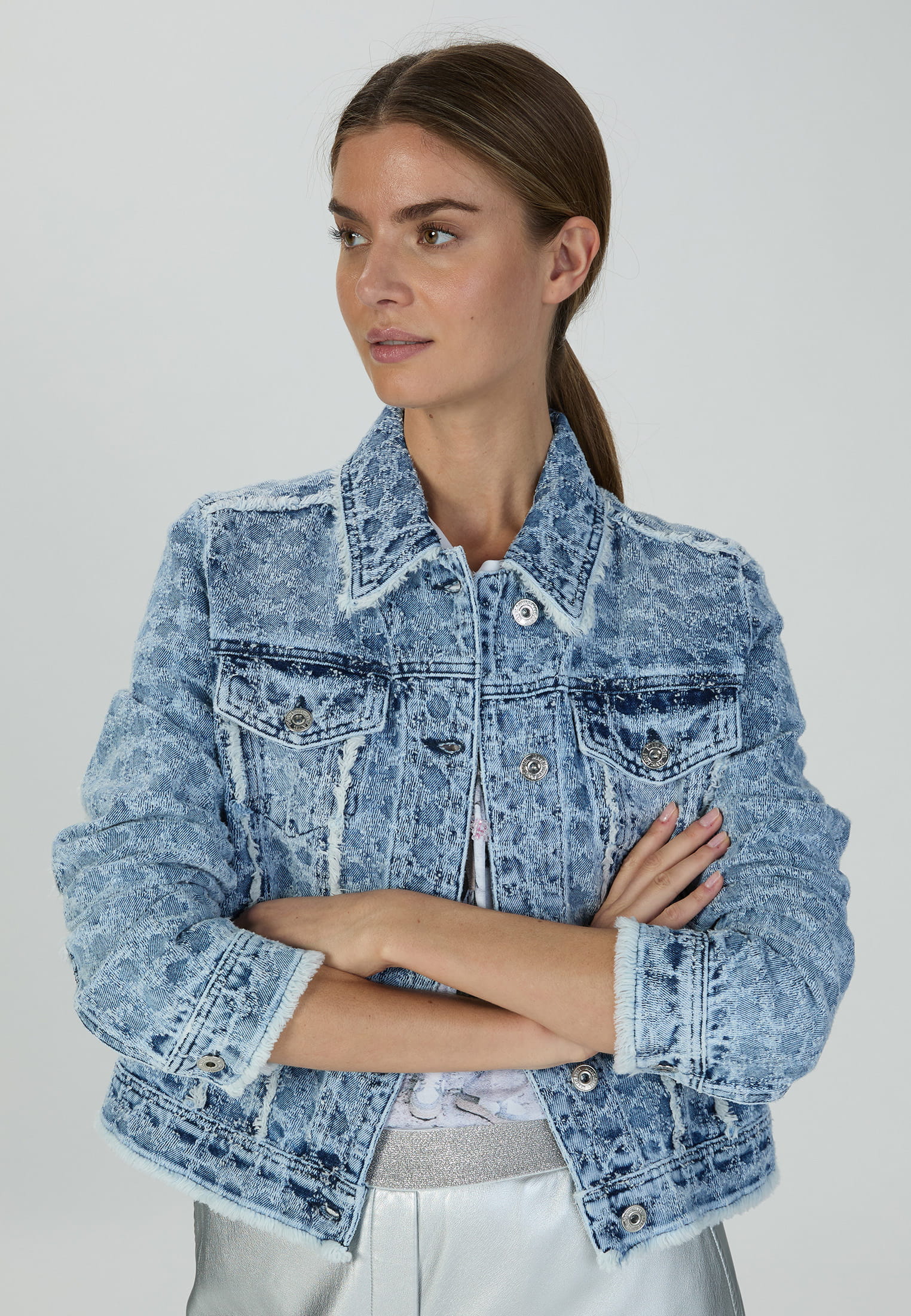 MARC AUREL Jacquardjeansjacke mit Fransen