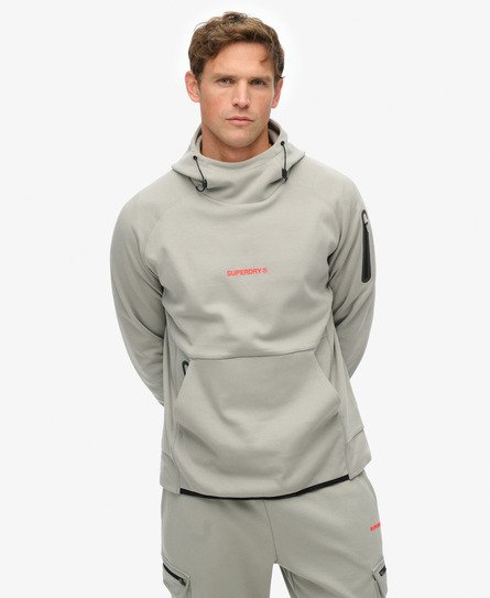 Superdry Mannen Tech Hoodie met Logo en Losse Pasvorm Donkergrijs