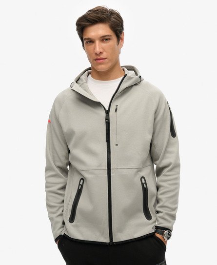 Superdry Mannen Tech Hoodie met Logo, Rits en Losse Pasvorm Donkergrijs