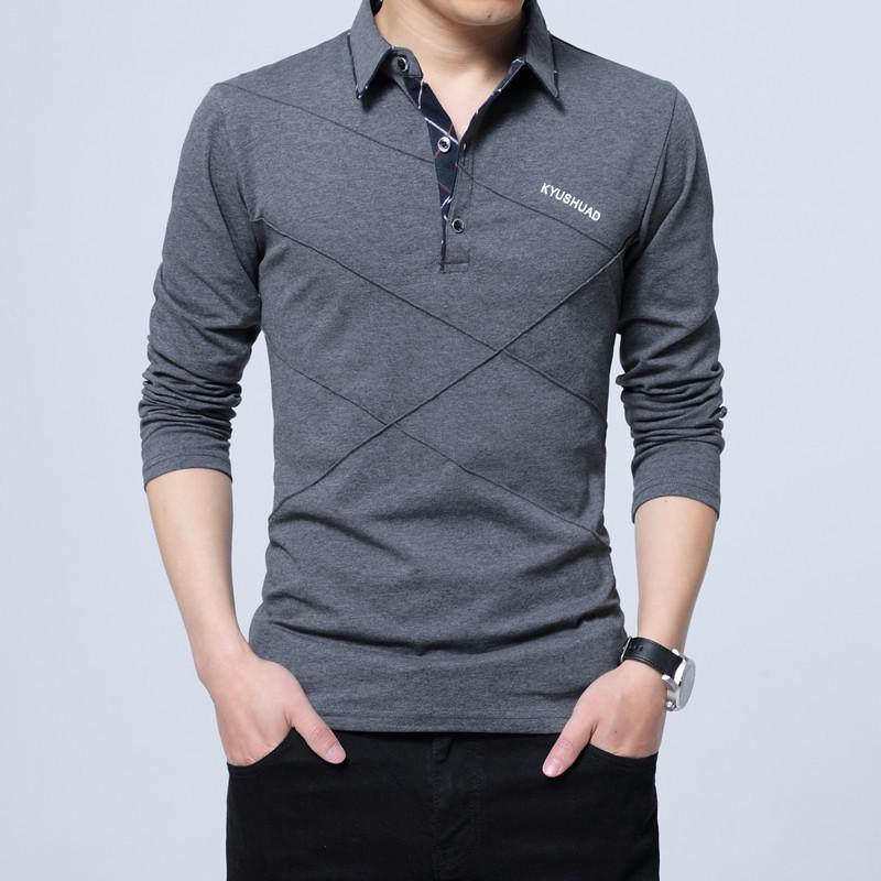 Milost Koreaanse mode-casual katoenen herenpolo-T-shirt met effen kleur en revers met lange mouwen XXXXXL wit