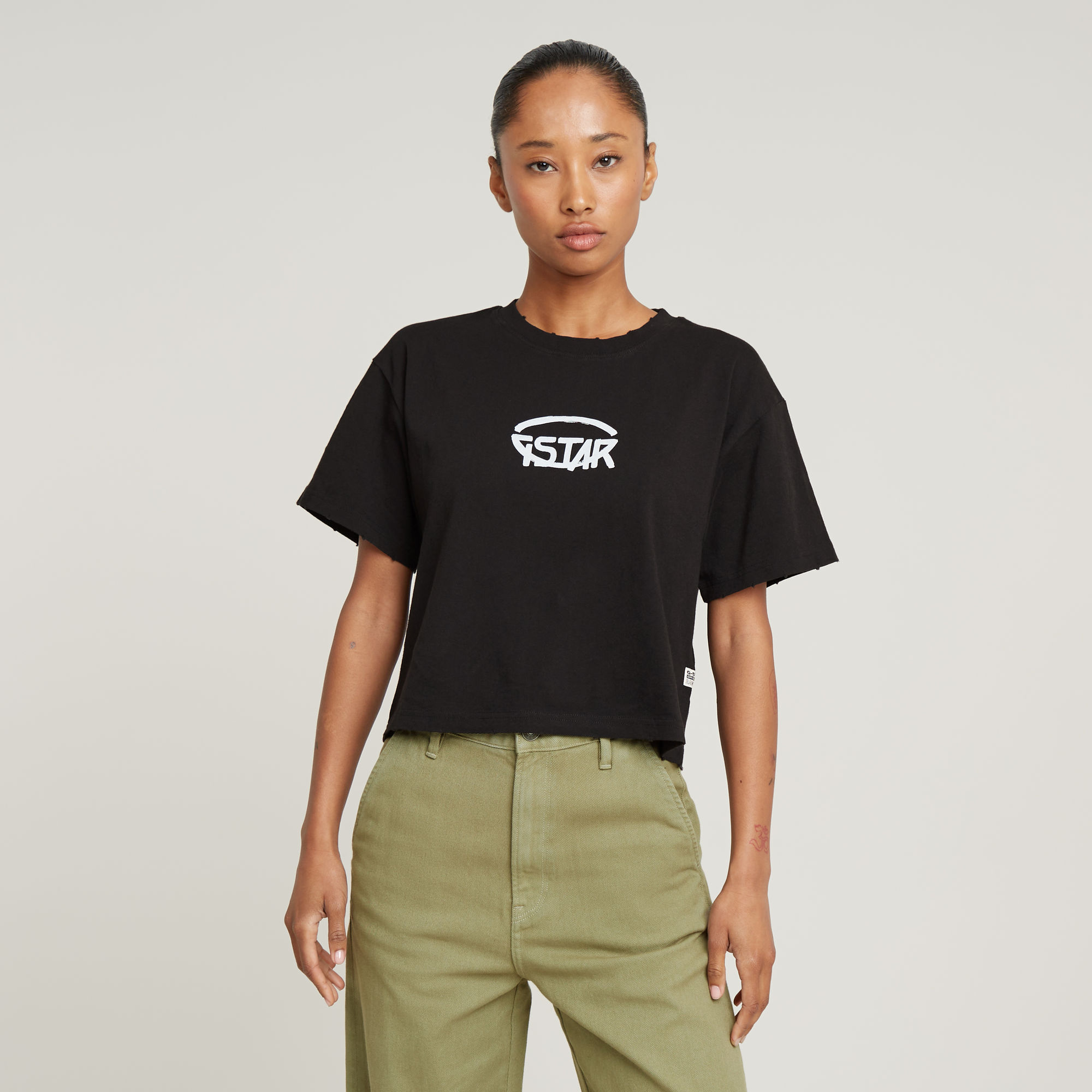G-Star RAW Logo Relaxed Korte Top - Zwart - Dames