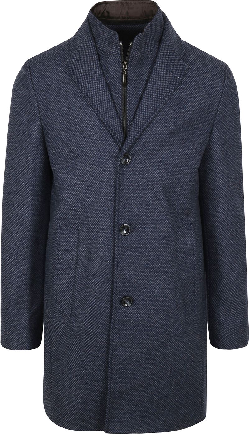 Suitable K150 Coat Wol Blend Ruit Donkerblauw