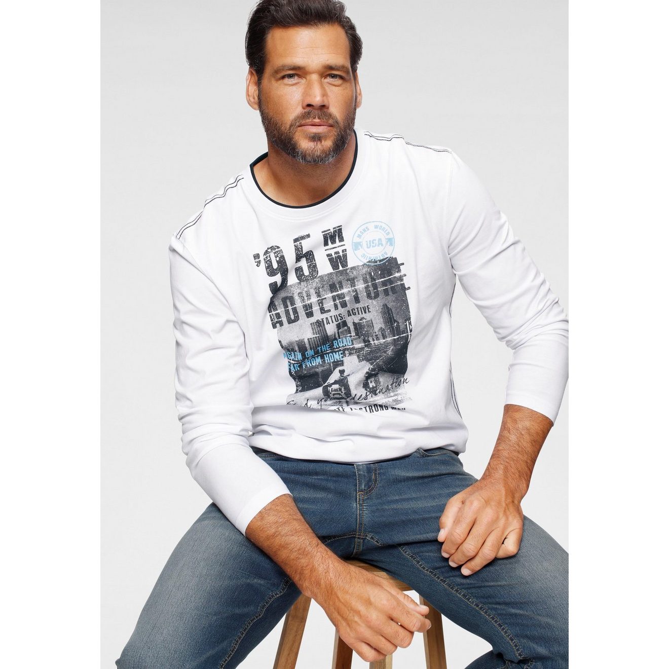 Man's World Shirt met lange mouwen lange mouwen, bedrukt, ronde hals, van katoen