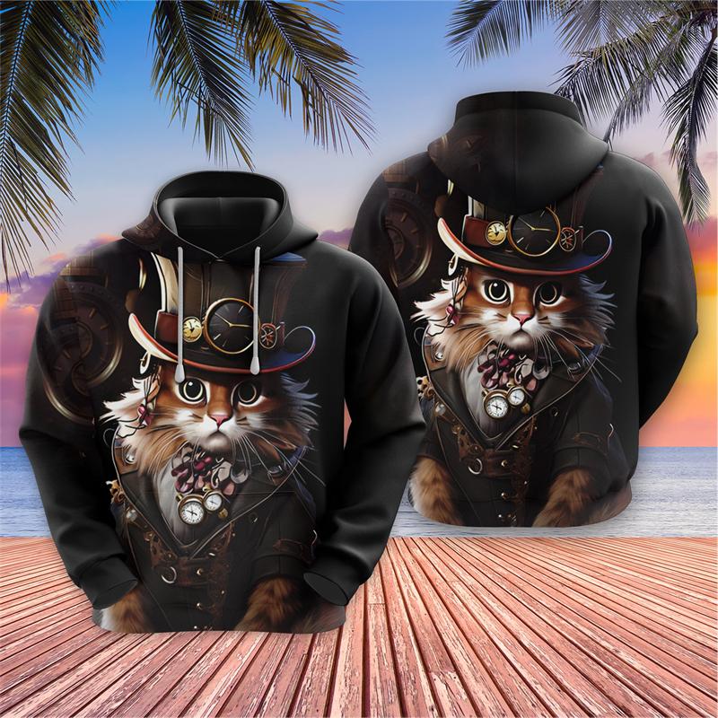 ETST 013 Vintage Raccoon Grafische Sweatshirts Steampunk Husky Hoodies Voor Heren Kleding Giraffe Animal Trainingspak Hip Hop Huisdier Hoody Y2k Tops S