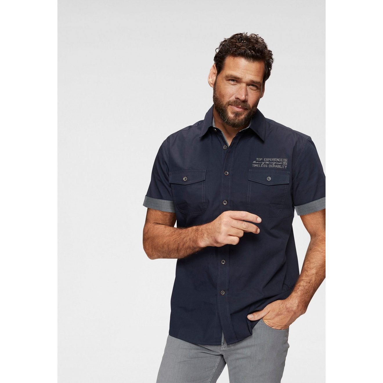 Man's World Overhemd met korte mouwen met contrastkleurig borduursel