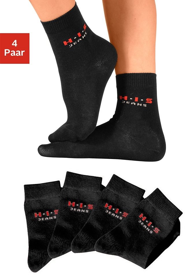 H.I.S Basic sokken met contrastkleurig logo (set, 4 paar)