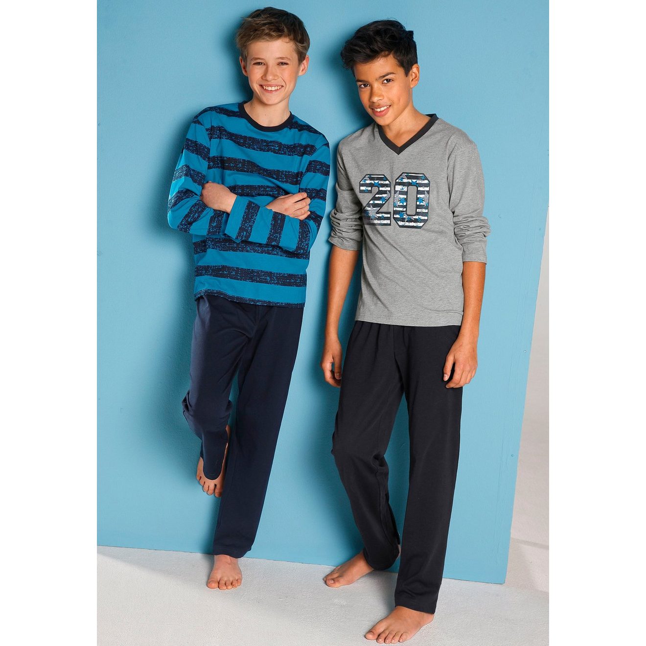AUTHENTIC LE JOGGER Pyjama met casual print en geprinte strepen (4-delig, Set van 2)