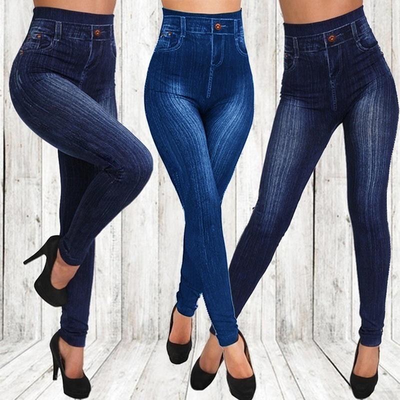 Betterring Vrouwen Plus Size Hoge Taille Imitatie Jeans Legging Denim Broek Potloodbroek Casual Mode S donkerblauwe kleur