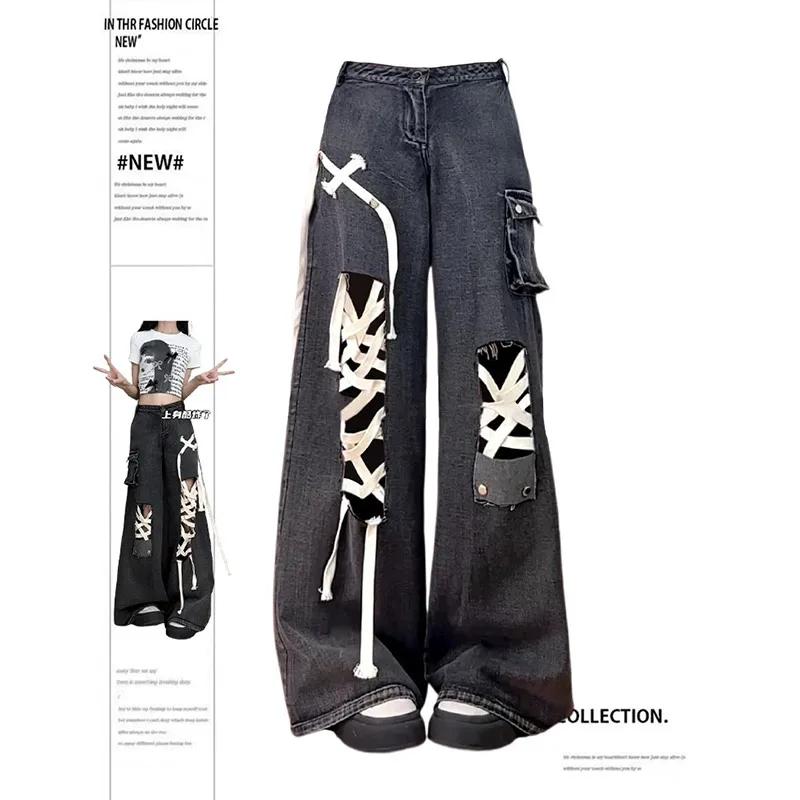 Exotic Vrouwen Jeans Oversize Hiphop Mode Vintage Streetwear Y2K Wijde Pijpen Jean Hoge Taille 2024 Boyfriend Broek Baggy Denim Broek S zwart