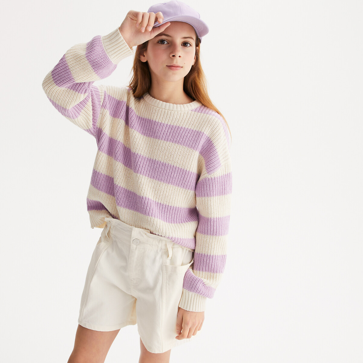 LA REDOUTE COLLECTIONS Gestreepte trui met ronde hals in grof tricot