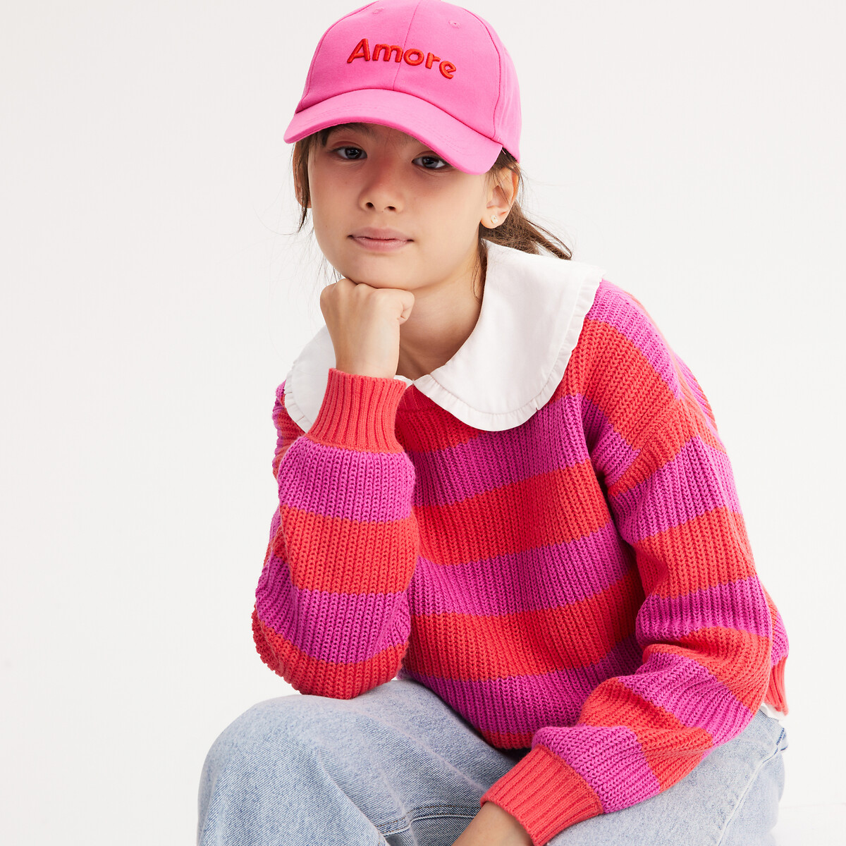 LA REDOUTE COLLECTIONS Gestreepte trui met ronde hals in grof tricot