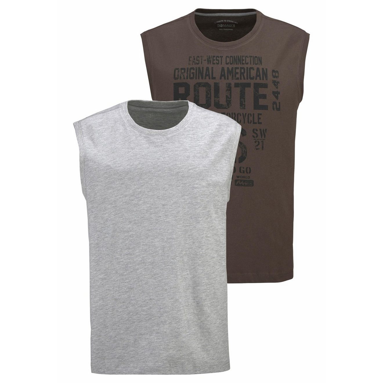 Man's World Muscle-shirt mouwloos, bedrukt, ronde hals, van 100% katoen (2-delig, Set van 2)