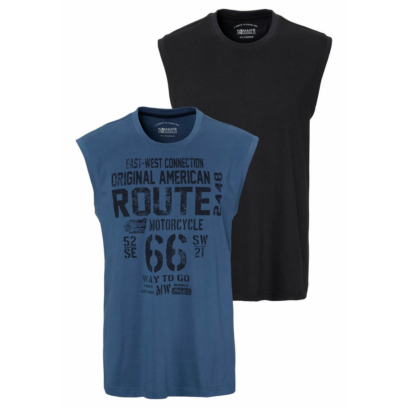 Man's World Muscle-shirt mouwloos, bedrukt, ronde hals, van 100% katoen (2-delig, Set van 2)