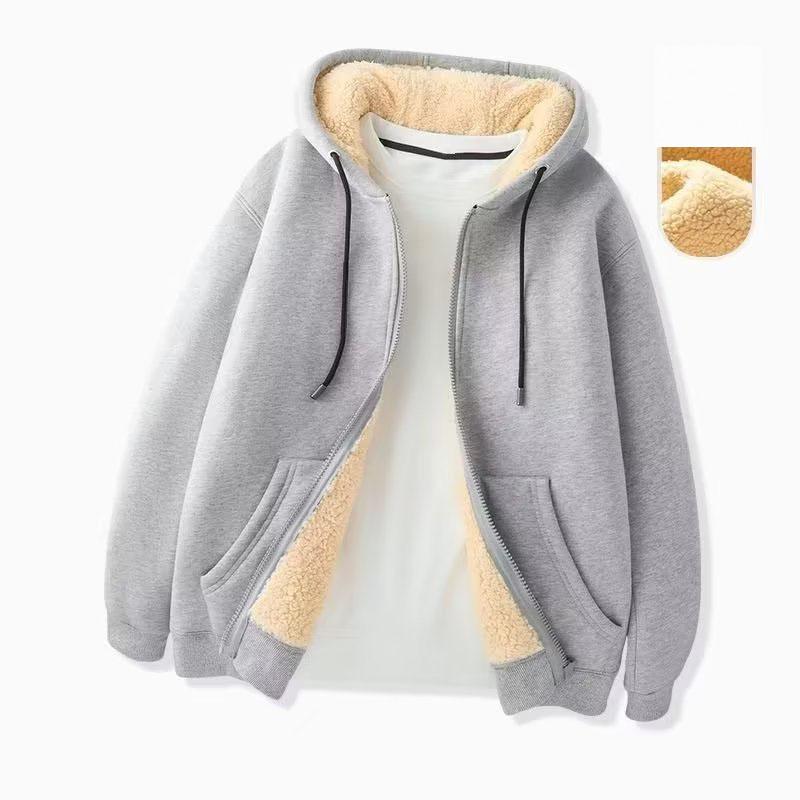 Bengxin Clothing Heren Capuchon Lamswollen Hoodies Cardigan Plus Fluweel Verdikt Winter Warm Losse Neutrale Mode Trui Zwart Grijs Marineblauw S zwart