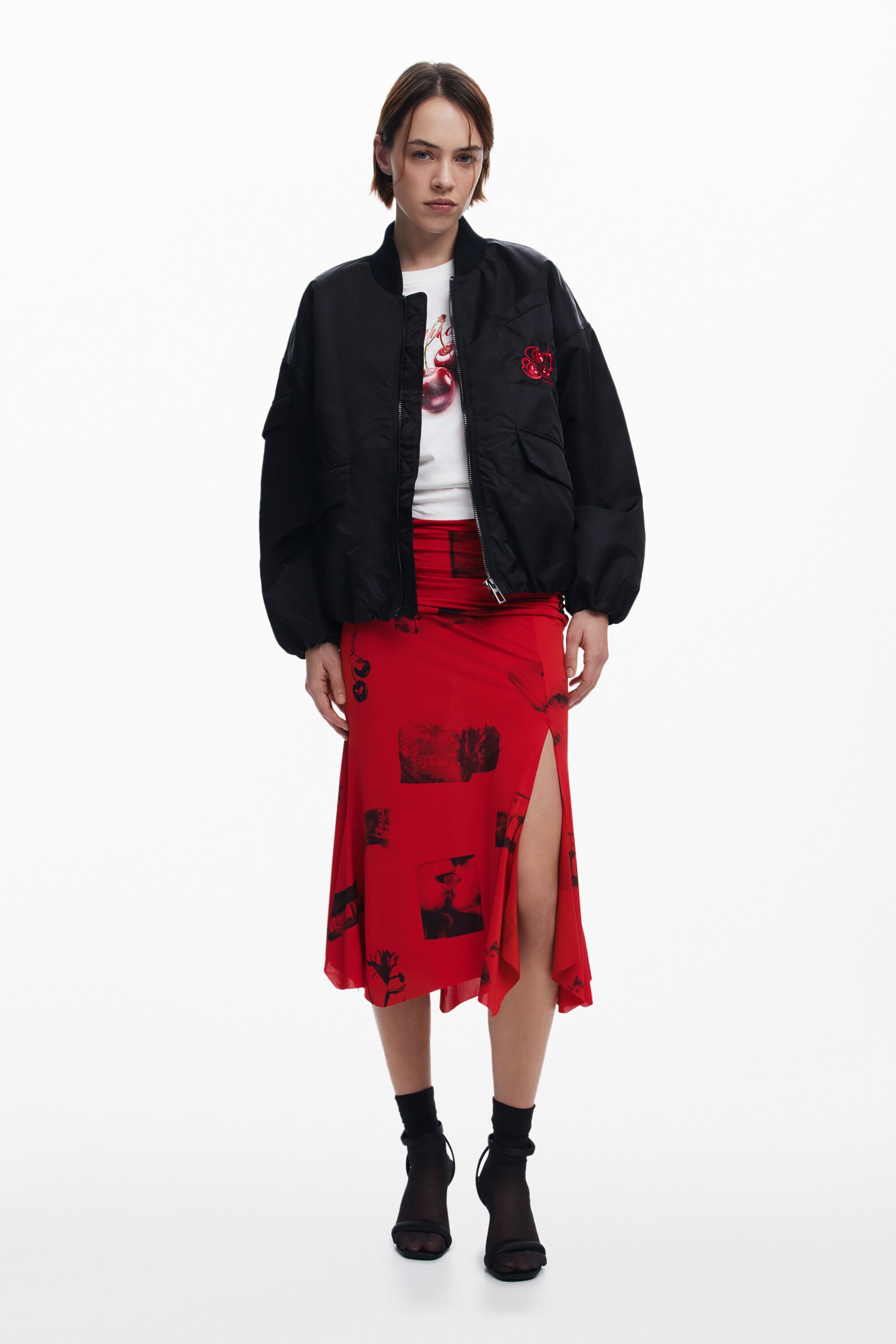 desigual Collagerok met omgeslagen taille - RED