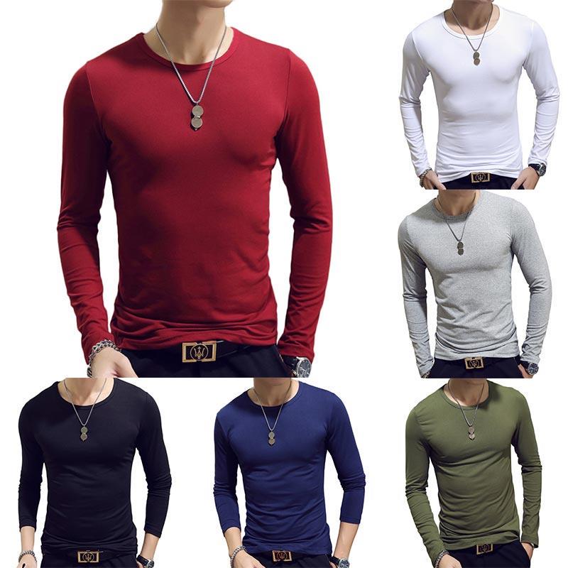 EG76LD 1PC Fashion Casual Slim Fit Lente- en Zomer-T-shirt met lange mouwen 2XL legergroene kleur
