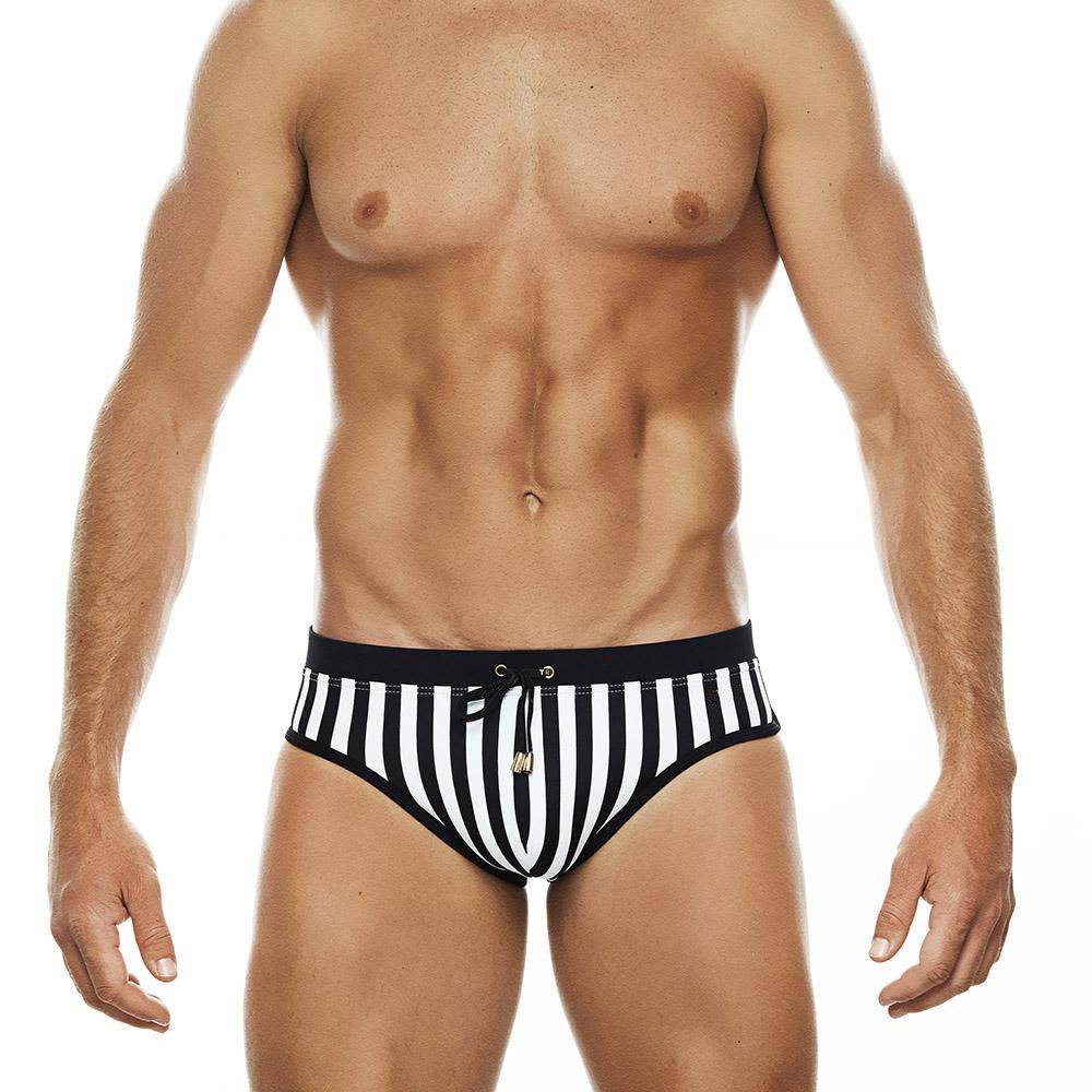 Super maller Nieuwe heren zwart-wit gestreepte driehoek zwembroek sexy pasvorm verticaal gestreepte zwembroek XXL