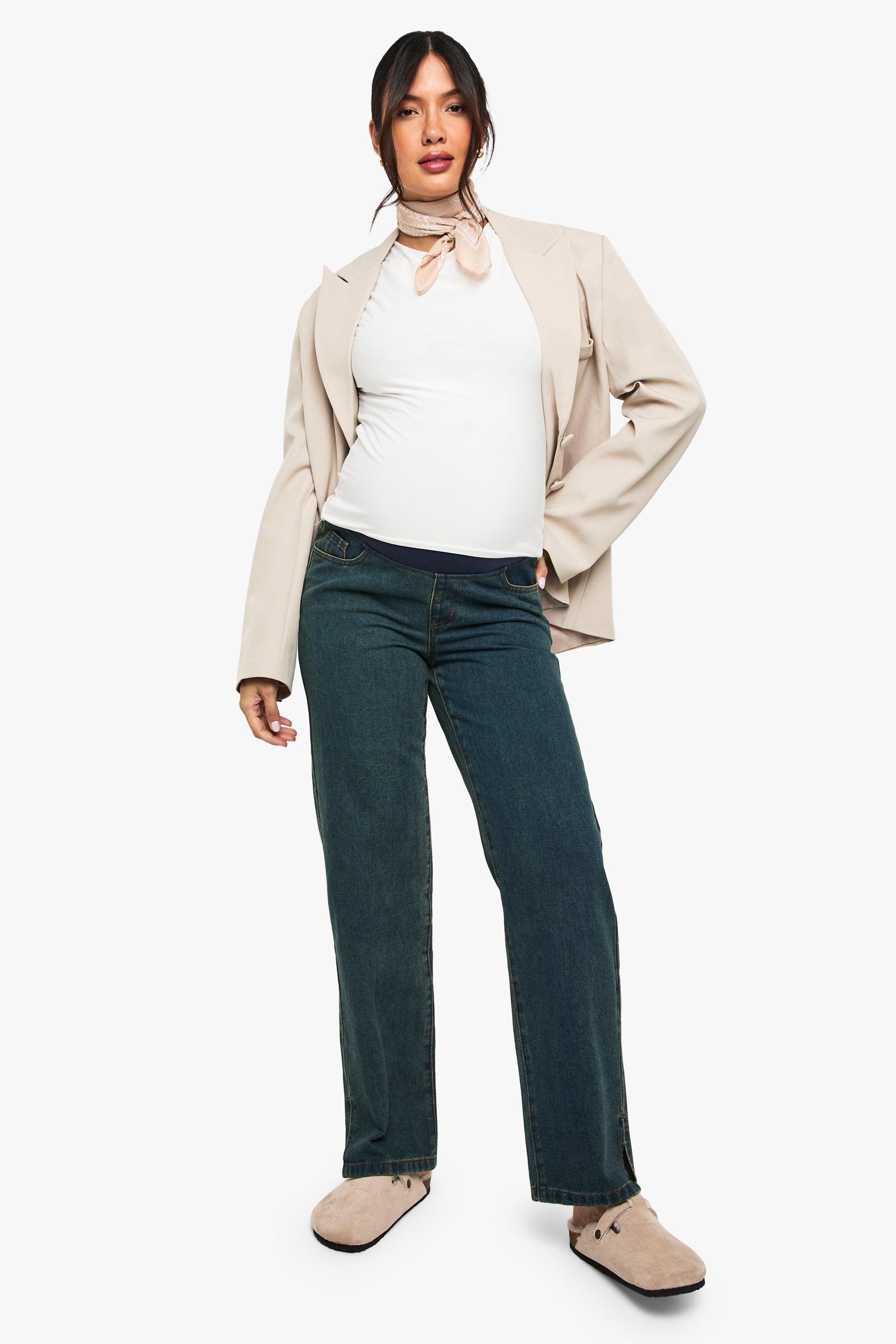 Boohoo Zwangerschap Basic High Waist Jeans Met Split En Rechte Pijpen, Vintage Wash