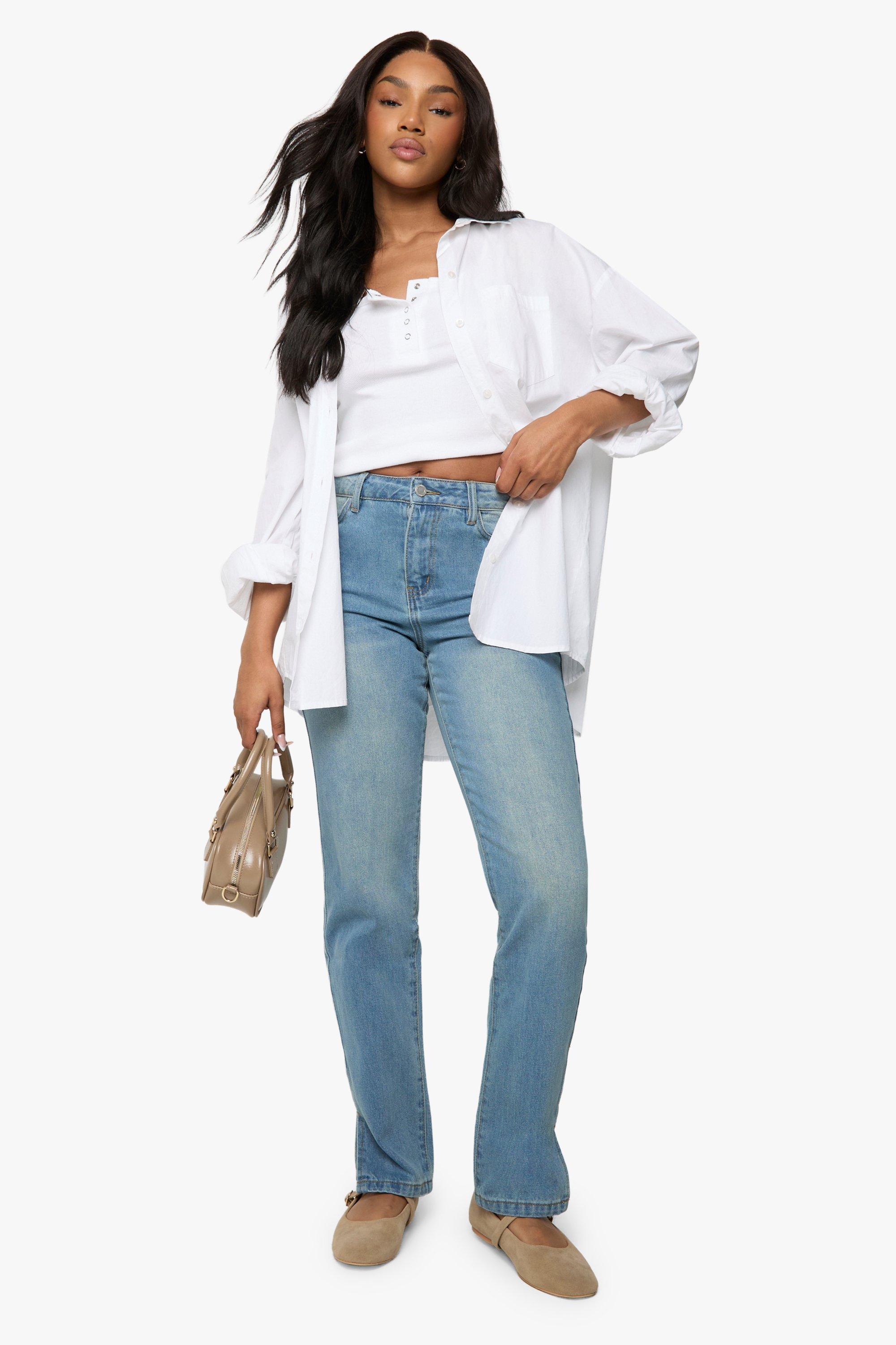 Boohoo Basic Jeans Met Split En Rechte Pijpen, Ice Blue