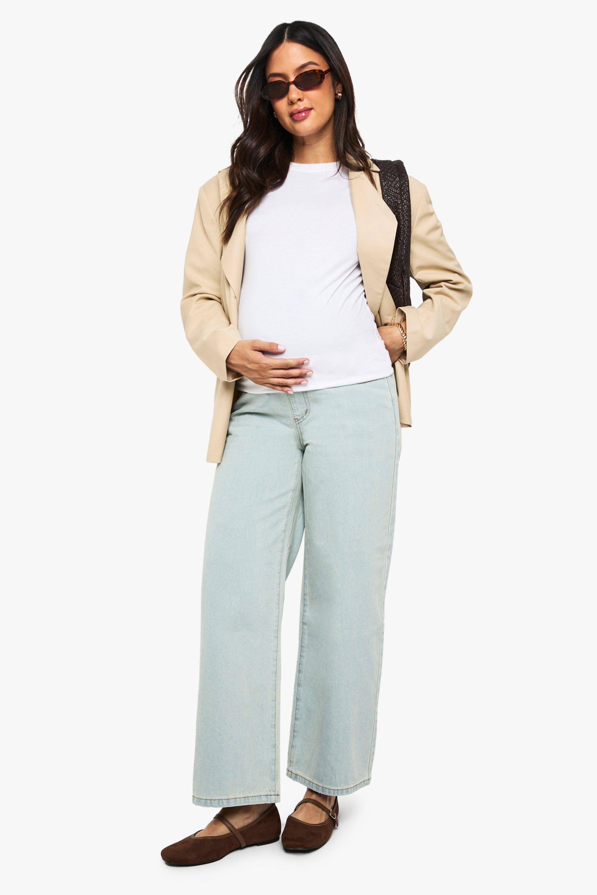 Boohoo Zwangerschap Over The Bump Wide Leg Jeans, Bleach Wash