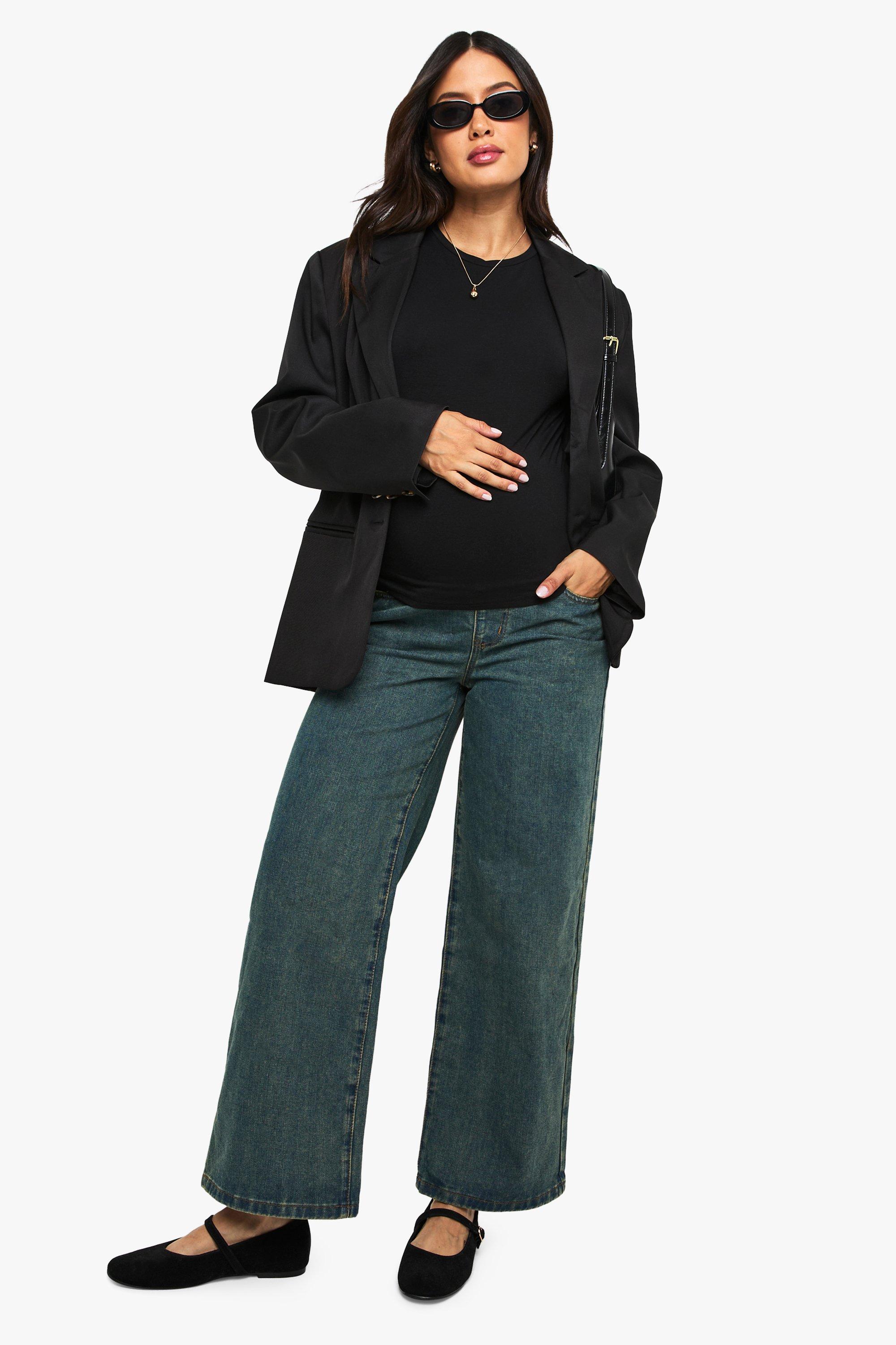 Boohoo Zwangerschap Over The Bump Wide Leg Jeans, Vintage Blue