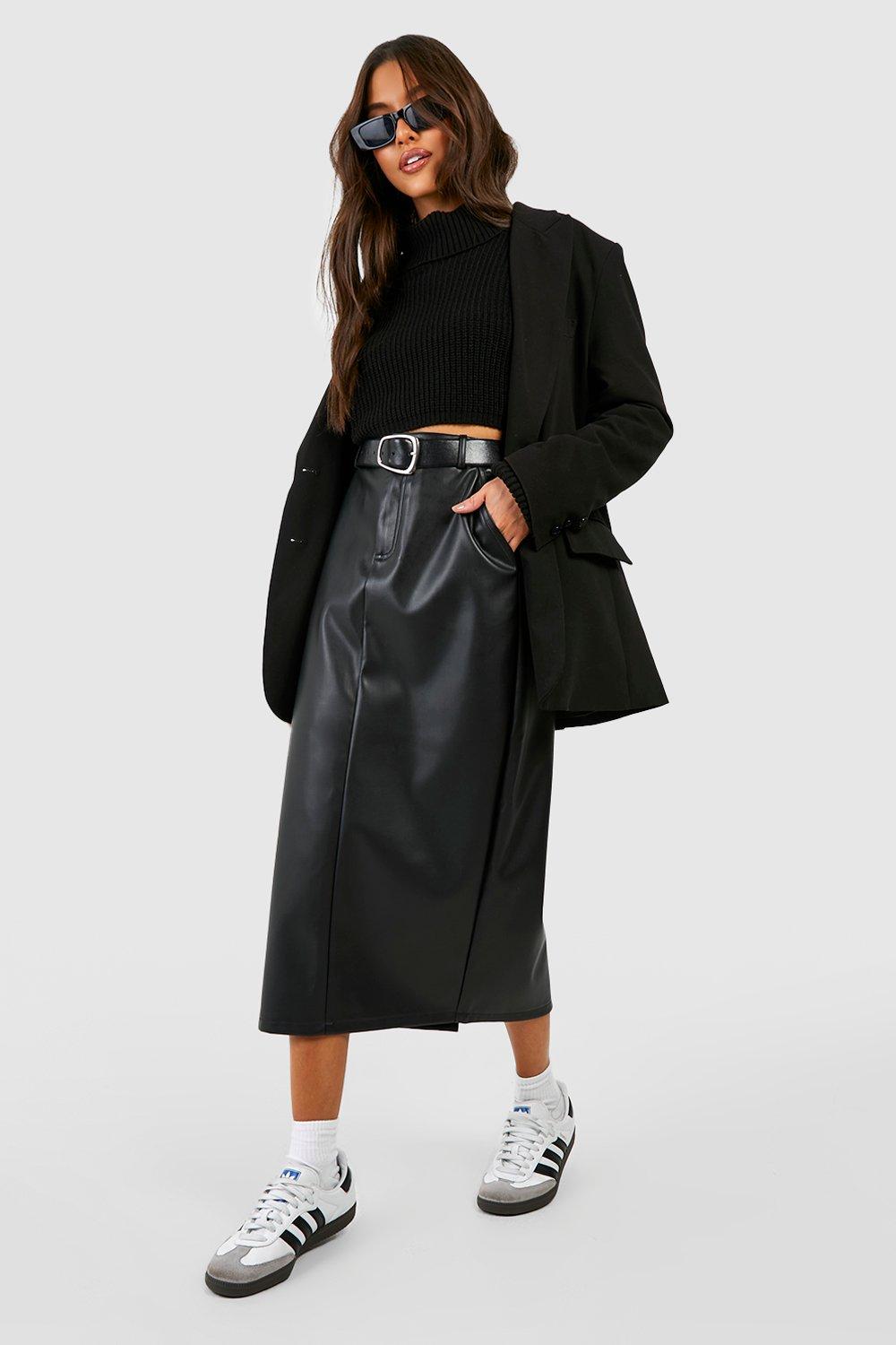 Boohoo Nepleren Midaxi Rok Met Hoge Taille, Black