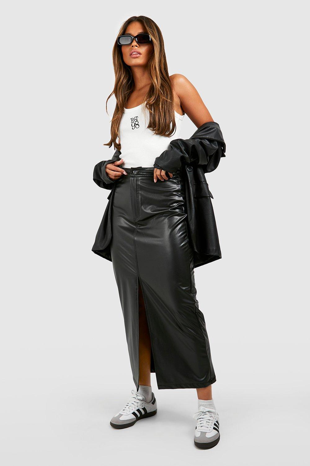 Boohoo Nepleren Super Stretch Midaxi Rok Met Split, Black