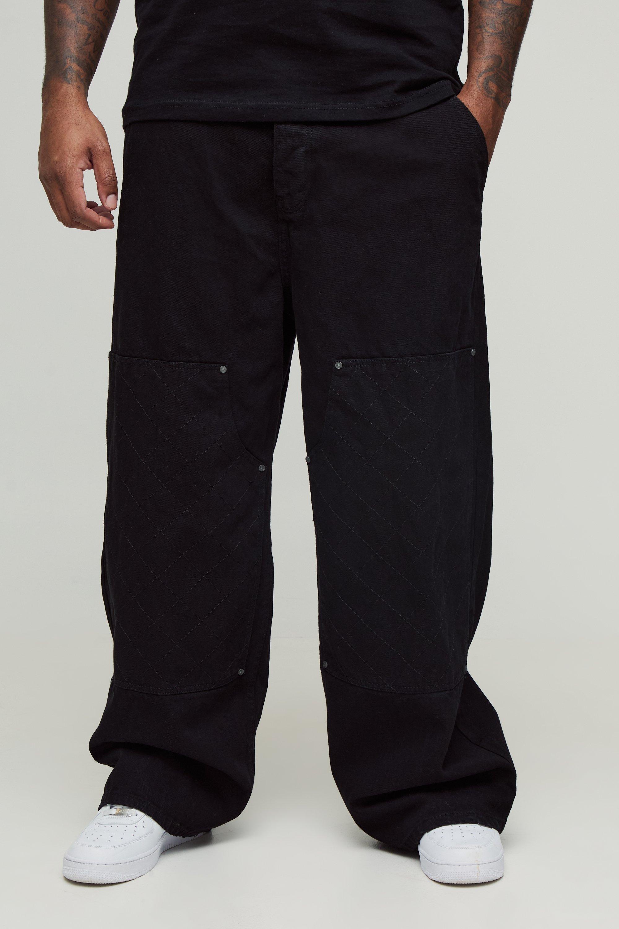 Boohoo Plus Onbewerkte Baggy Utility Jeans Met Stiksels, True Black