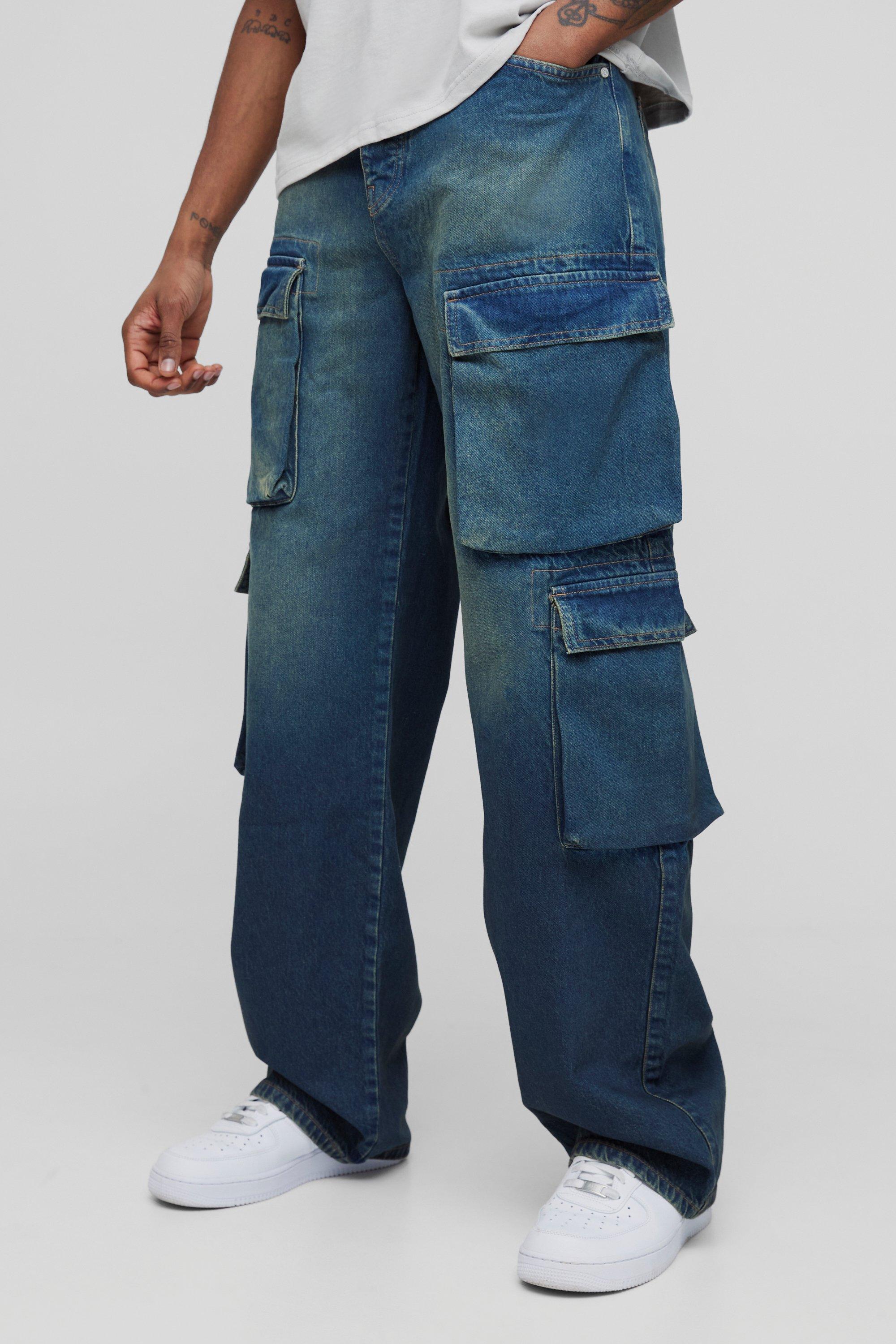 Boohoo Tall Baggy Jeans Met Cargo Zakken En Zakken, Mid Wash