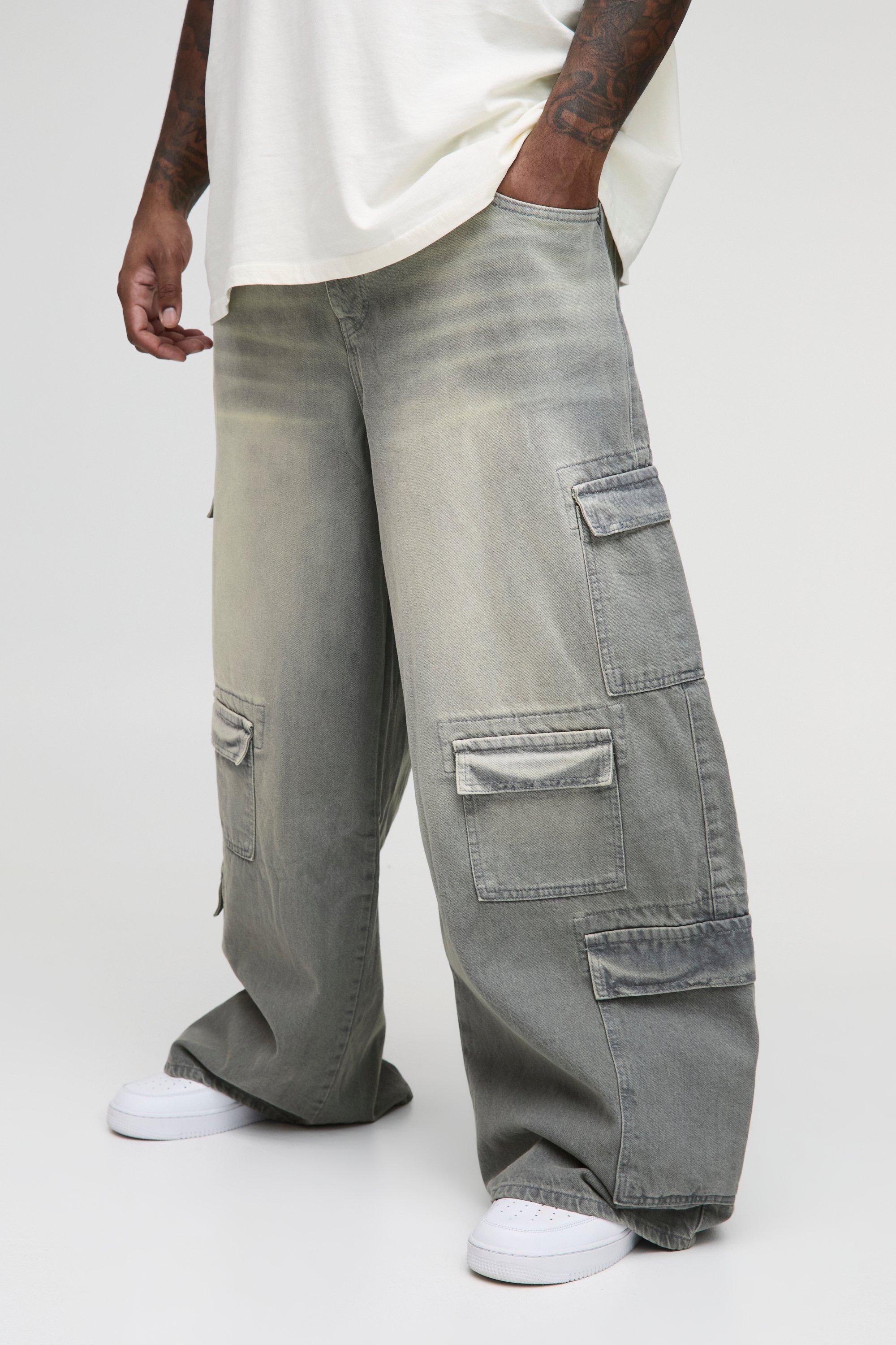 Boohoo Plus Baggy Cargo Jeans Met Zakken, Grey