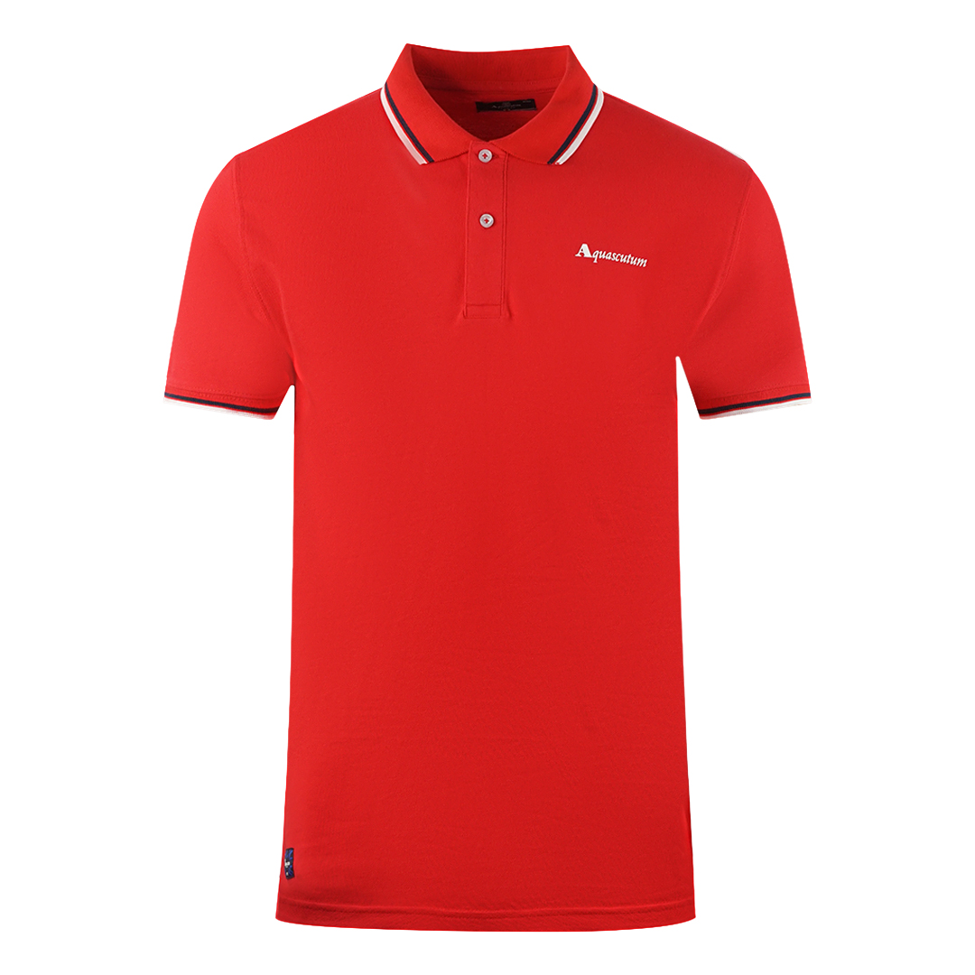 Aquascutum Twin Tipped Collar Brand Logo Red Polo Shirt