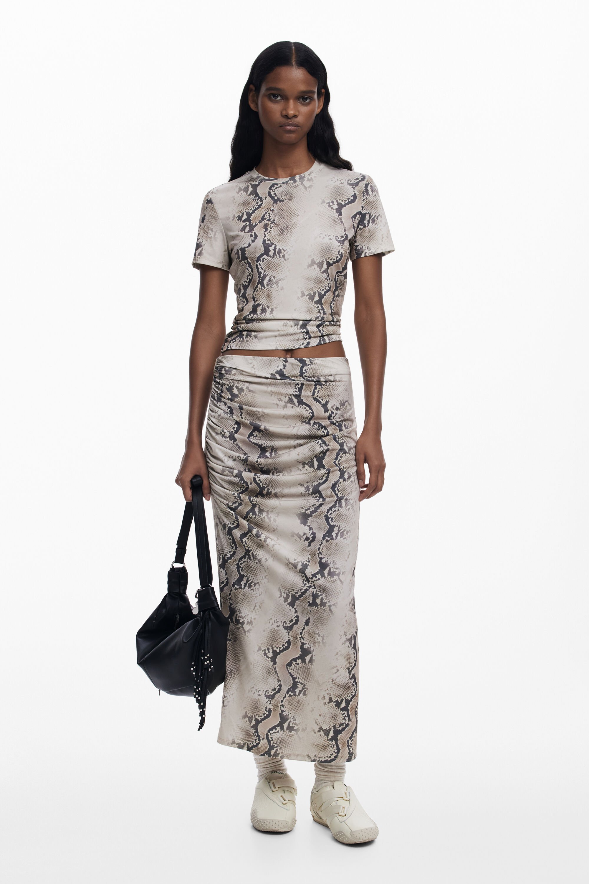 desigual Gedrapeerde dierenprint rok - BROWN