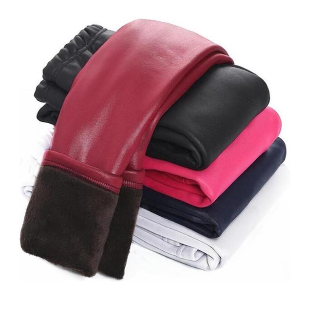 WomPersonals Herfst Winter Kinderen Warme Broeken Meisjes Jongens Faux PU Leren Broek Slanke Meisjesleggings 100 wijn