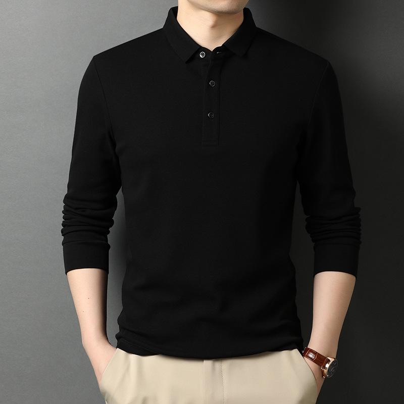 BSBS Lente herenmode casual effen poloshirt met revers XXXL zwart