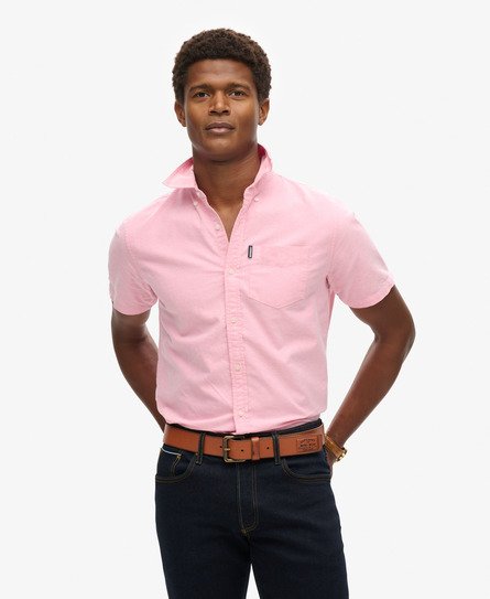 Superdry Mannen Oxford Overhemd met Korte Mouwen Roze