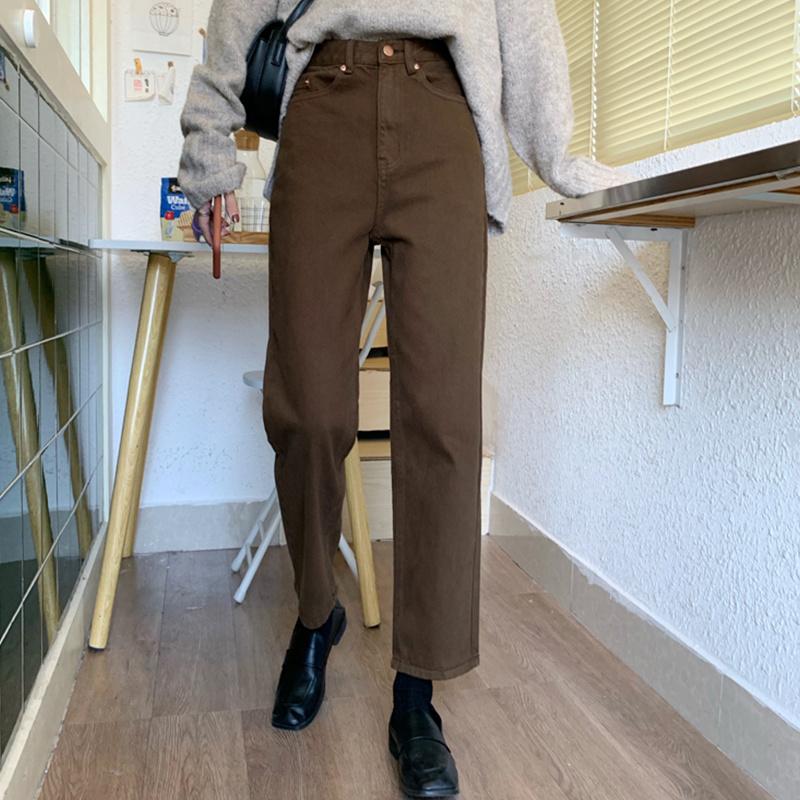 Transmission Gate Herfst Bruin Rechte Denim Vintage Slanke Kantoor Dame Jeans Vrouwen Broek Hoge Taille Grote Maat Broek Vrouwelijke S bruin