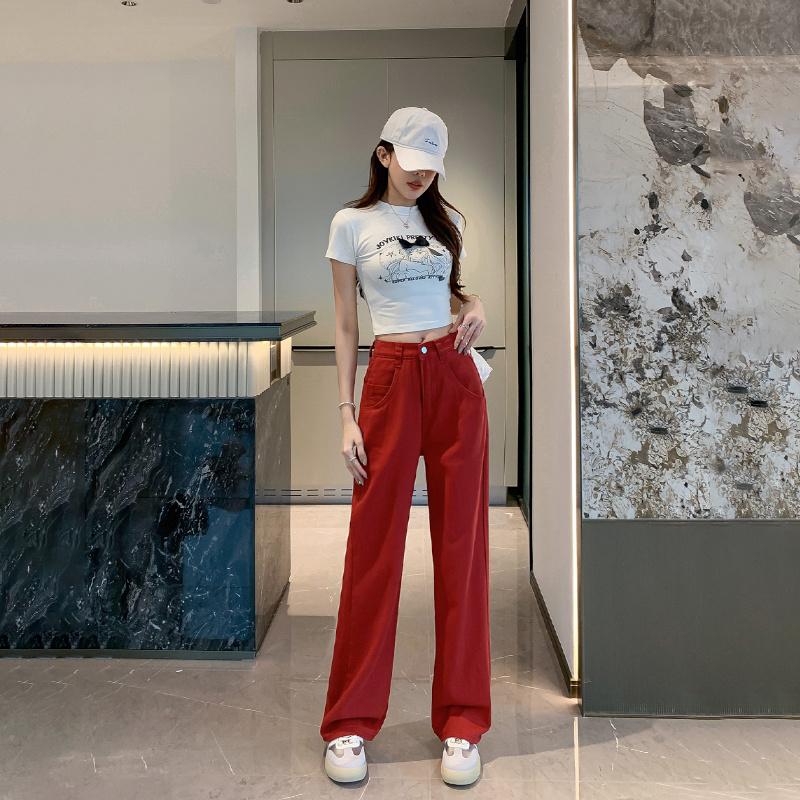 Transmission Gate Hoge taille wijde pijp jeans dames losse rechte effen kleur denim broek Koreaanse streetwear broek S zwart