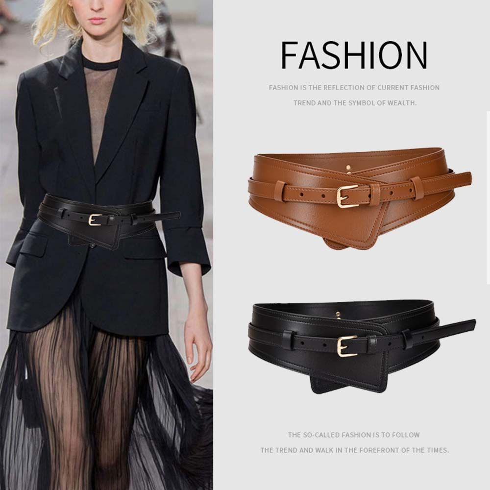 Hehenghu PU Leather Wide Belts Alloy buckle Belts For Women Fashion Waistband  Coat 100cm zwart