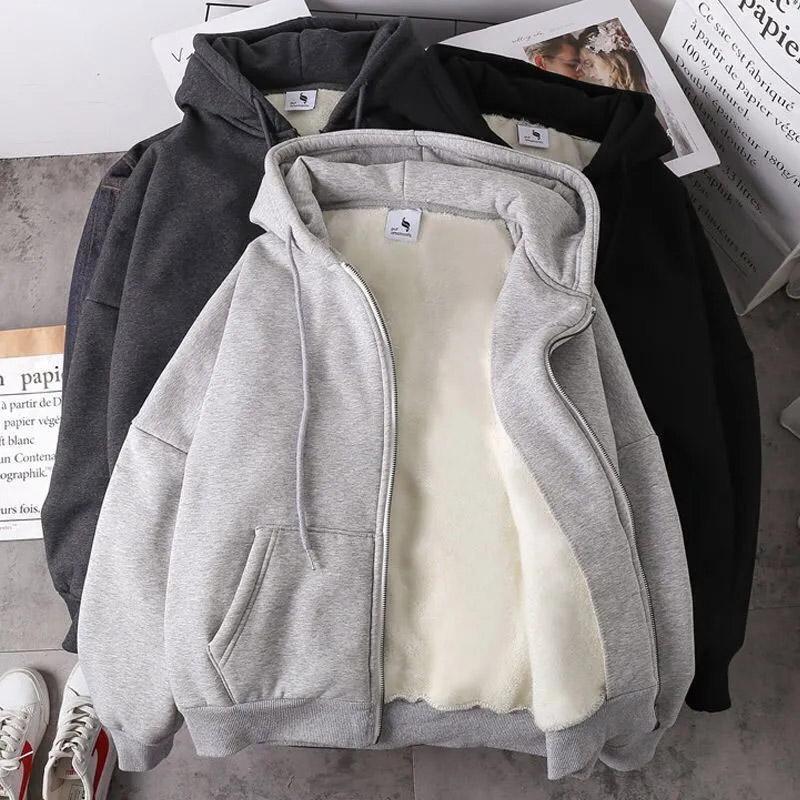 NB Fashion Heren herfst en winter losse casual gewatteerde sweatshirt effen kleur capuchon rits jas S zwart