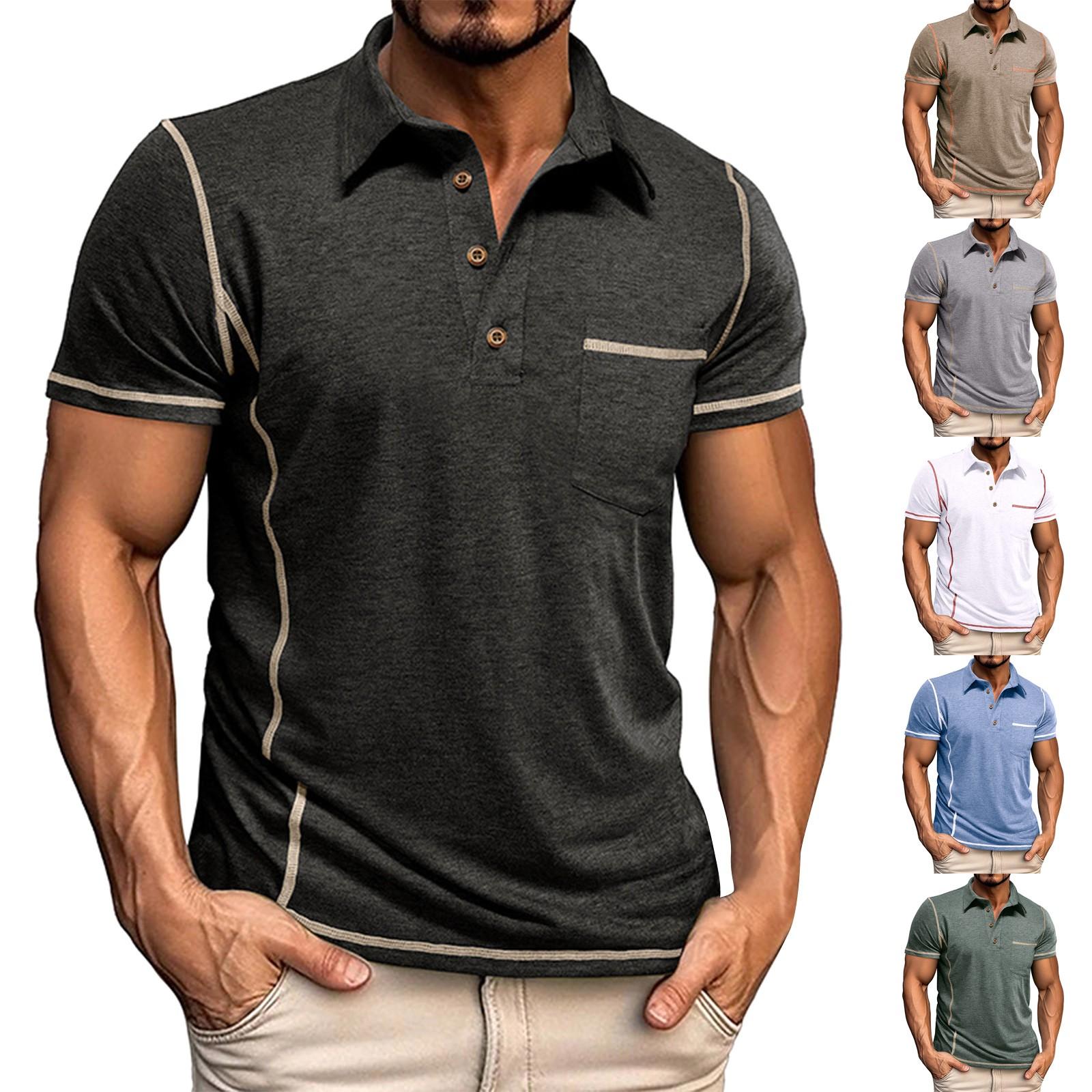 Linglong Heren T-shirt met korte mouwen, reverskraag en casual ronde hals L lichtblauwe kleur