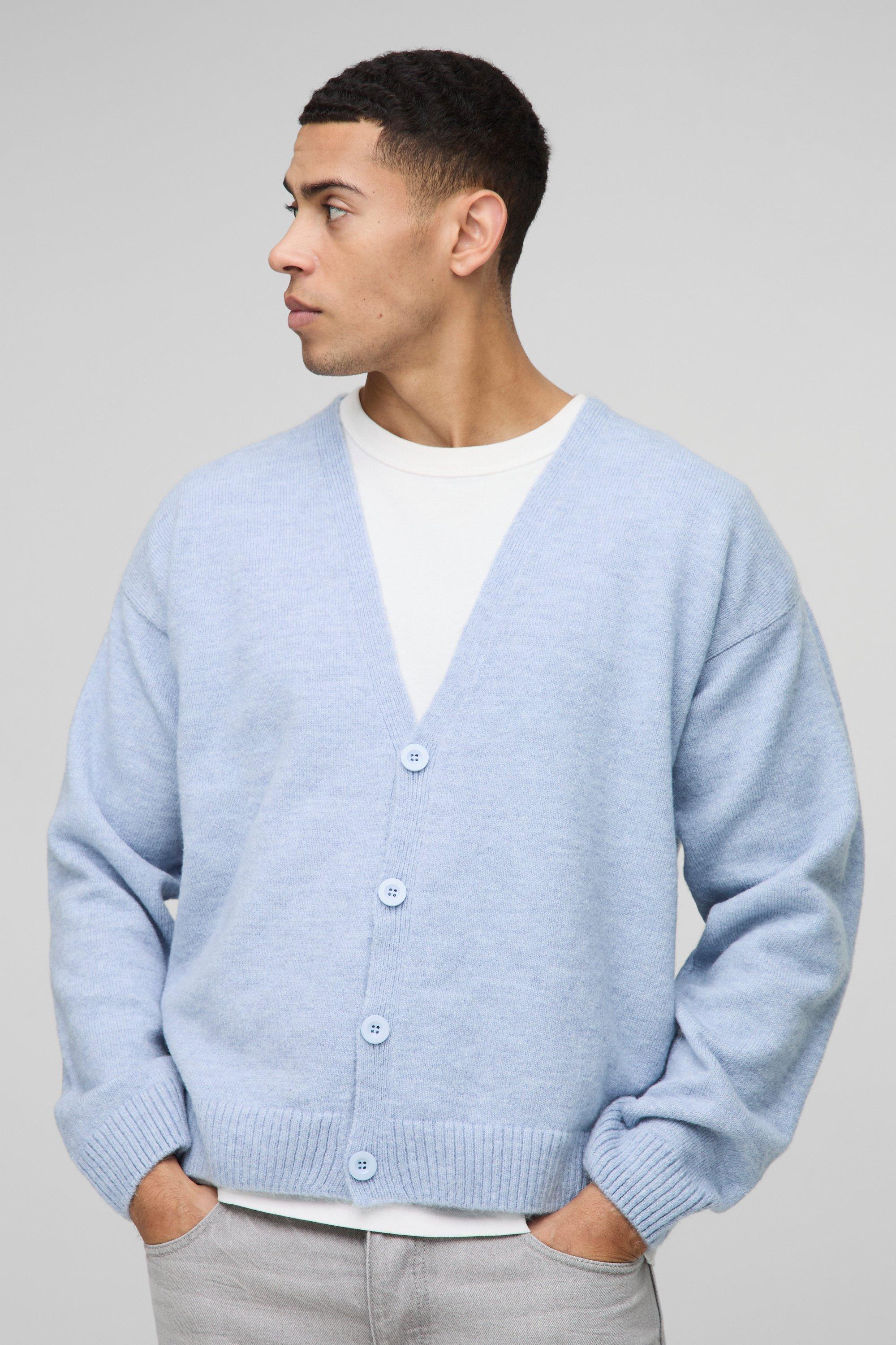 Boohoo Oversized Pluizige Boxy Drop Shoulder Cardigan, Light Blue