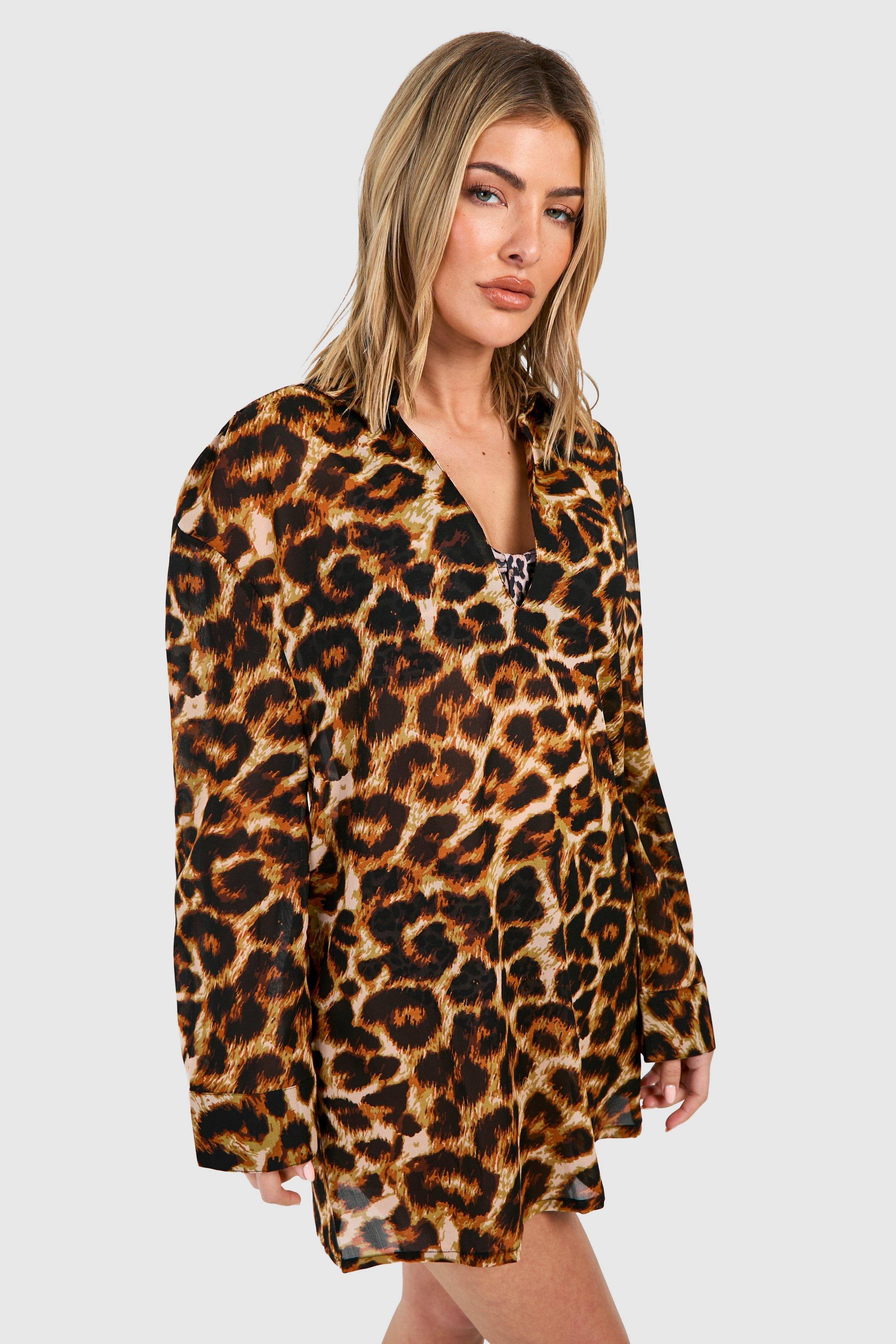 Boohoo Luipaardprint Strand Cover-Up Tuniek, Brown