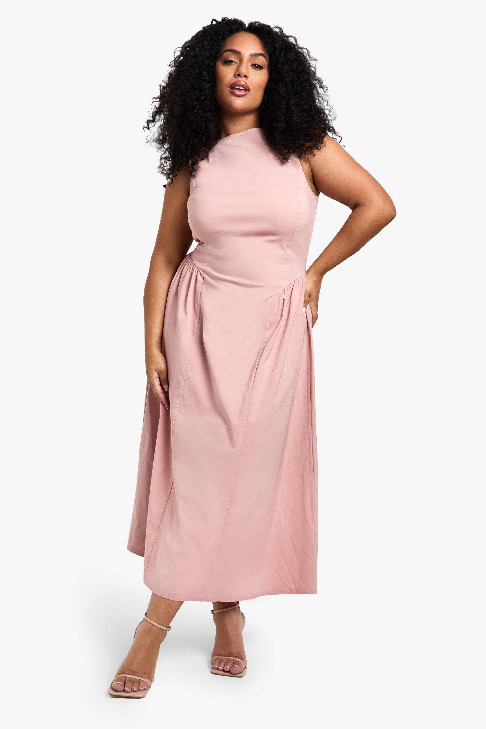 Boohoo Plus Mouwloze Bengaline Midaxi Skater Jurk, Rose